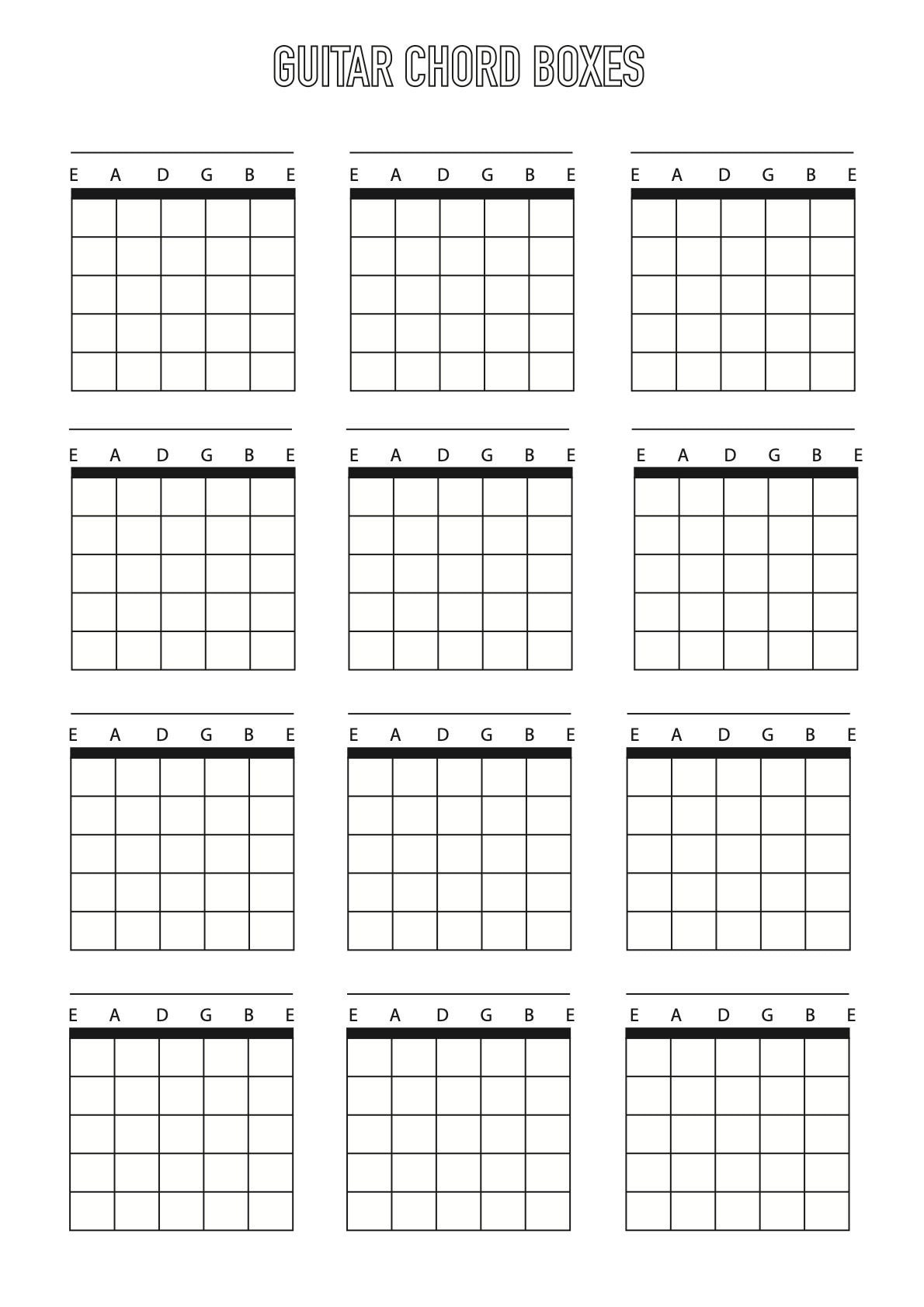 Guitar Chord Box Sheet Downloadable Template A4 Blank 6 String Etsy