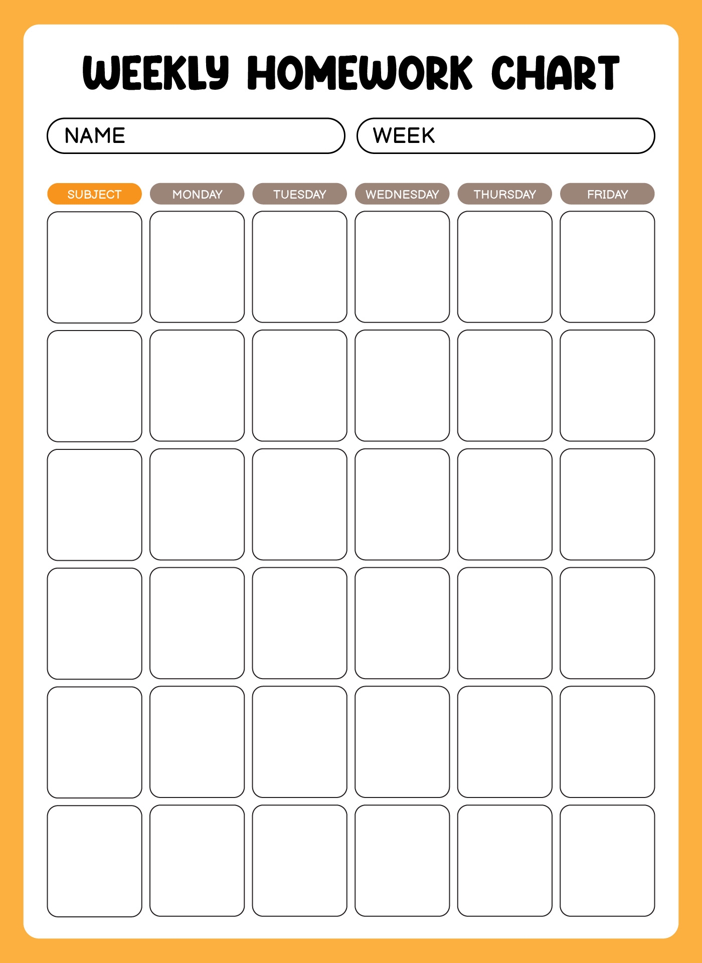 Printable Homework Charts