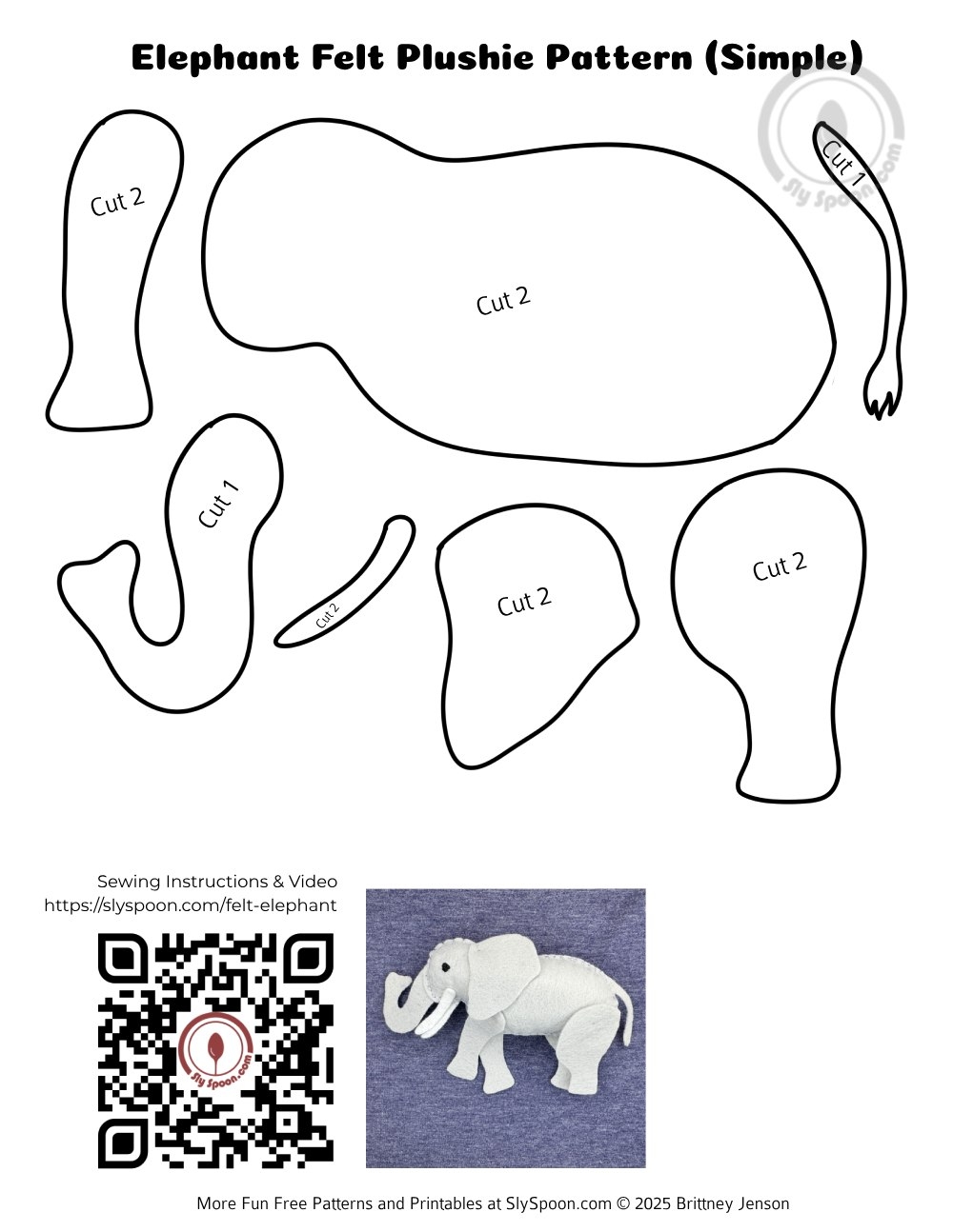 How To Hand Sew An Easy Felt Elephant Plushie Free Printable Pattern Great For Beginners And Kids Sly Spoon