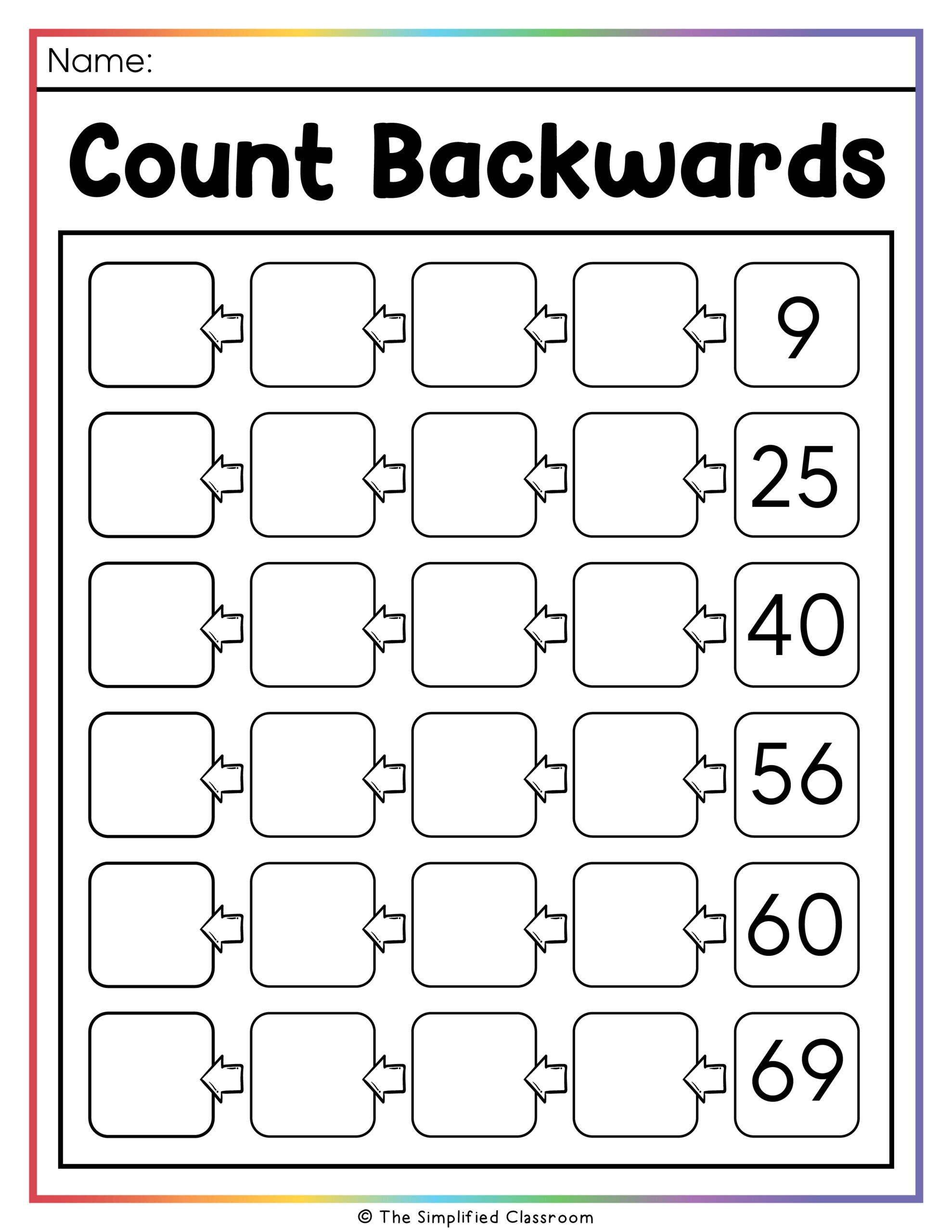 Backward Hundreds Chart Printable Backward Hundreds Chart Printable
