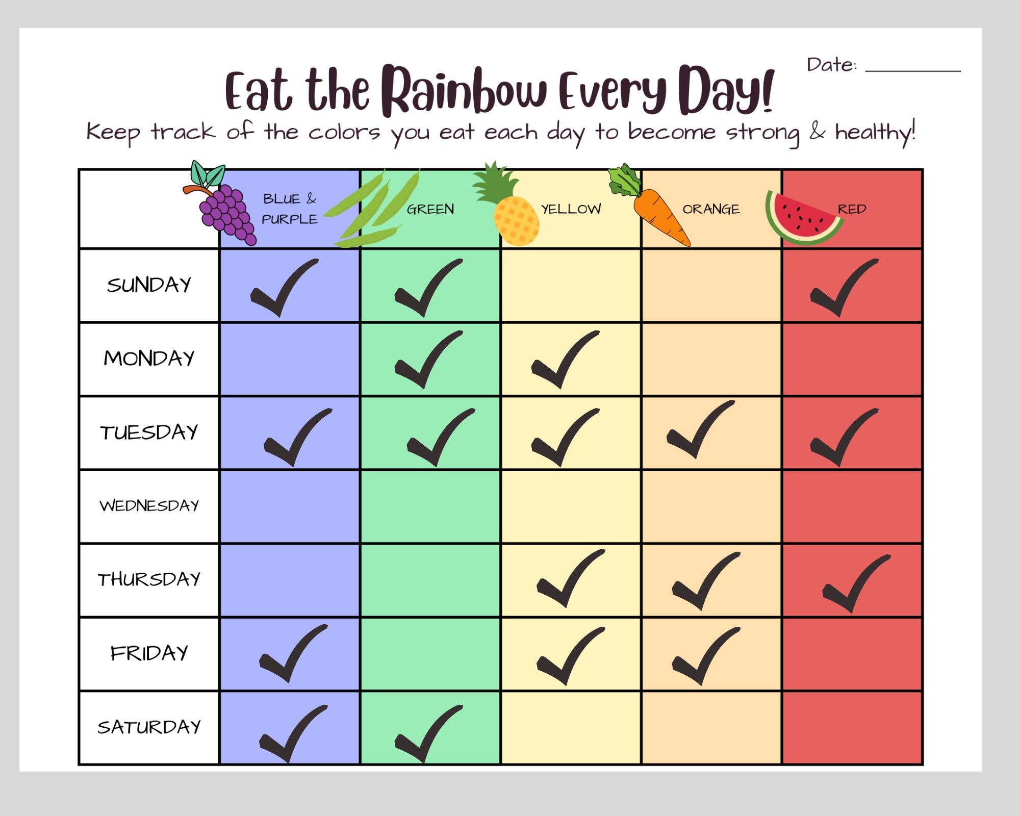 Kids Printable Food Educational Poster Nutrition Facts Chart Vegan Rainbow Food Chart Healthy Food Tracker Healthy Eating Activity Etsy