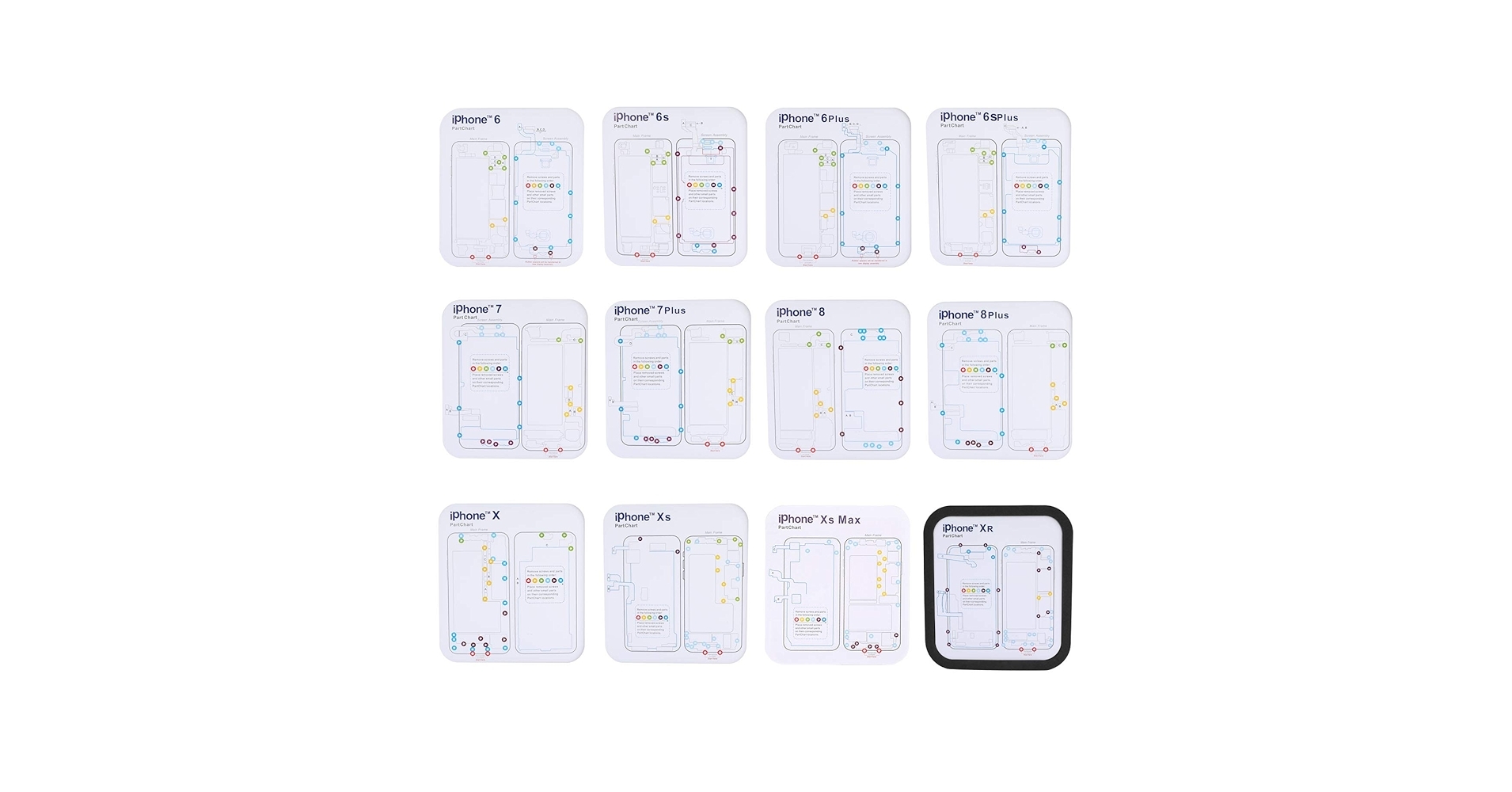 MaStrap 12 In 1 Magnetic Screw Chart Mat Repair Guide Screw Pad For IPhone 6P 6SP 7P 8P X XS XR XSM 1pcs Magnetic Screw Mat And 12pcs Part Chart Assembly Assistant