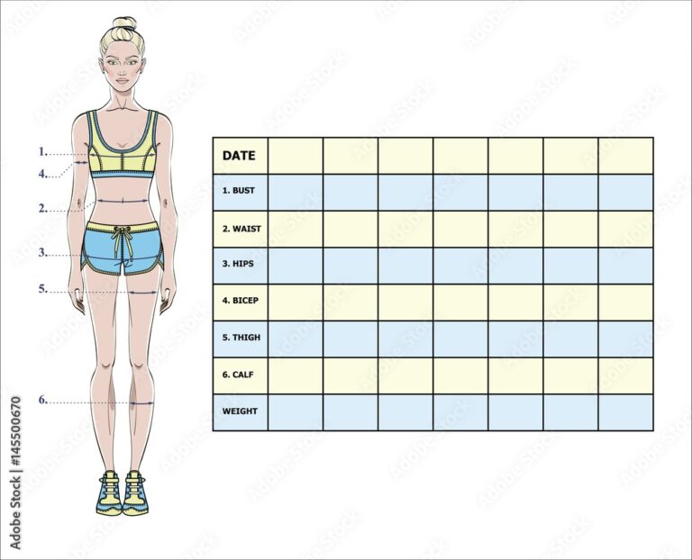 Measurement Chart Of Body Parameters For Sport And Diet Effect Tracking Blank Weight Loss Table Layout Chest Waist Hips Arms Thighs Measurements Recording Vector Illustration Stock Vector Adobe Stock