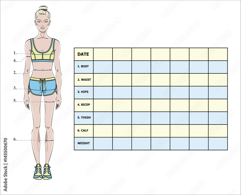 Measurement Chart Of Body Parameters For Sport And Diet Effect Tracking Blank Weight Loss Table Layout Chest Waist Hips Arms Thighs Measurements Recording Vector Illustration Stock Vector Adobe Stock
