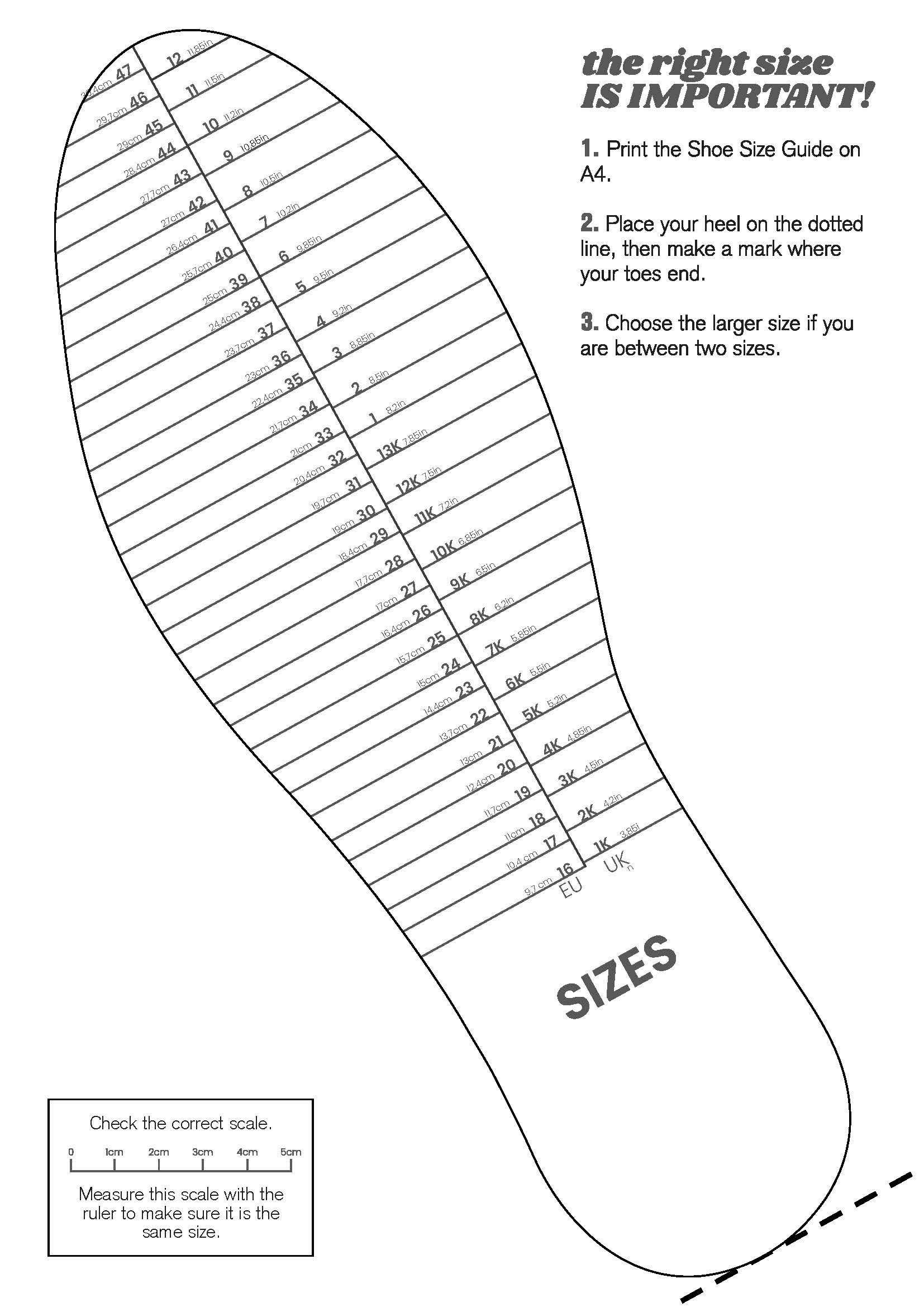 Printable Foot Fitting Chart Printable Foot Fitting Chart