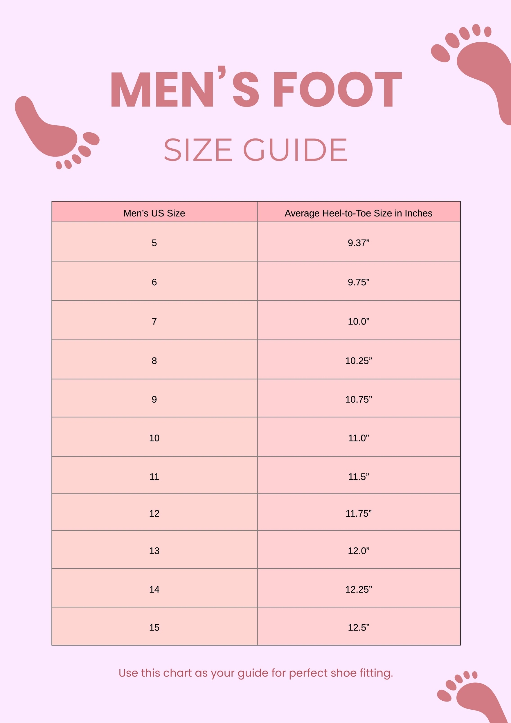 Printable Shoe Chart For Men