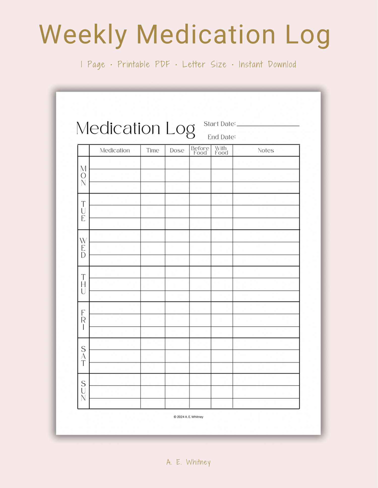 Minimalist Style Weekly Medication Log Printable Planner Page Payhip Minimalist Style Weekly Medication Log Printable Planner Page Payhip