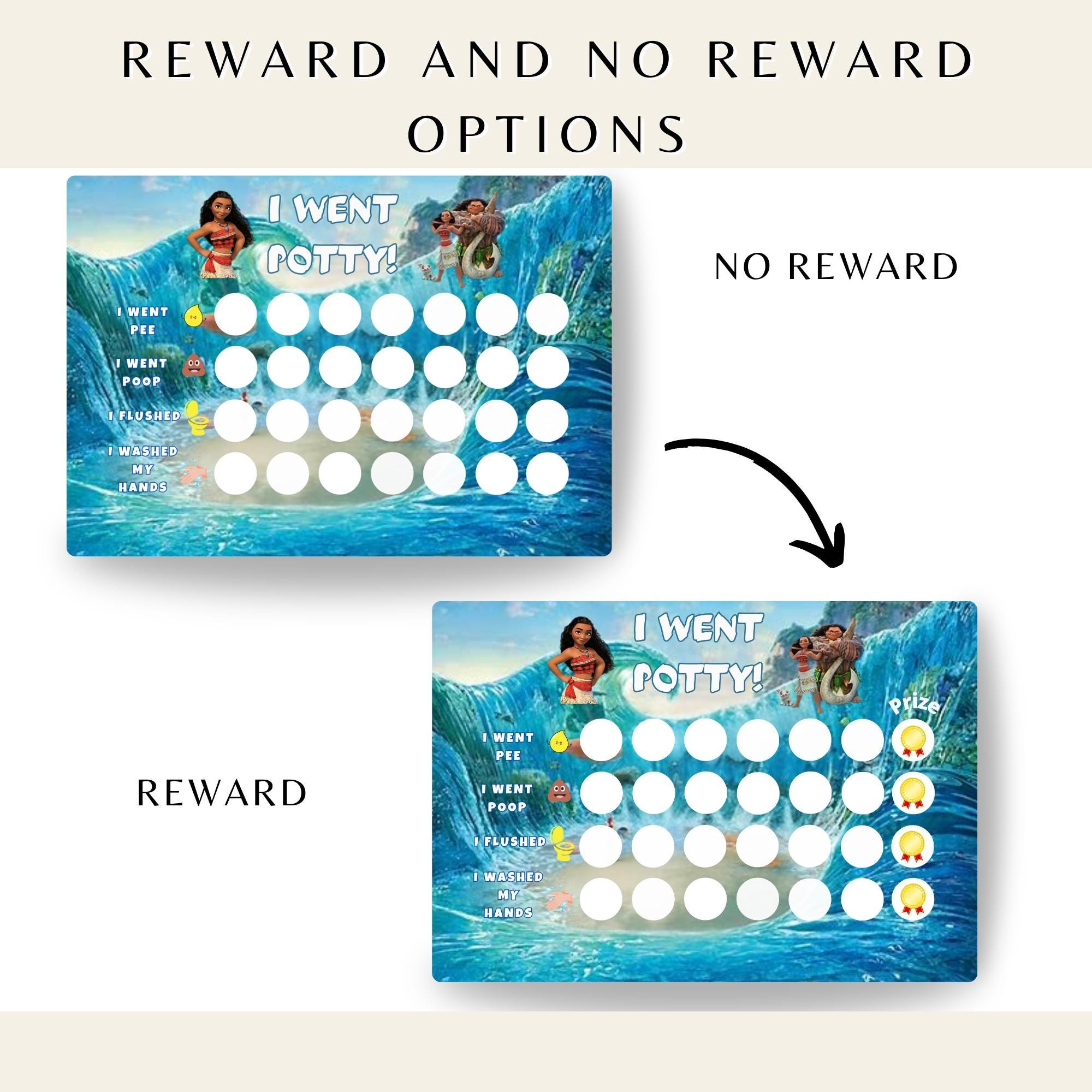 Moana Potty Chart Toddler Potty Training Chart Toilet Training Reward Chart Printable Stickers Potty Training Etsy