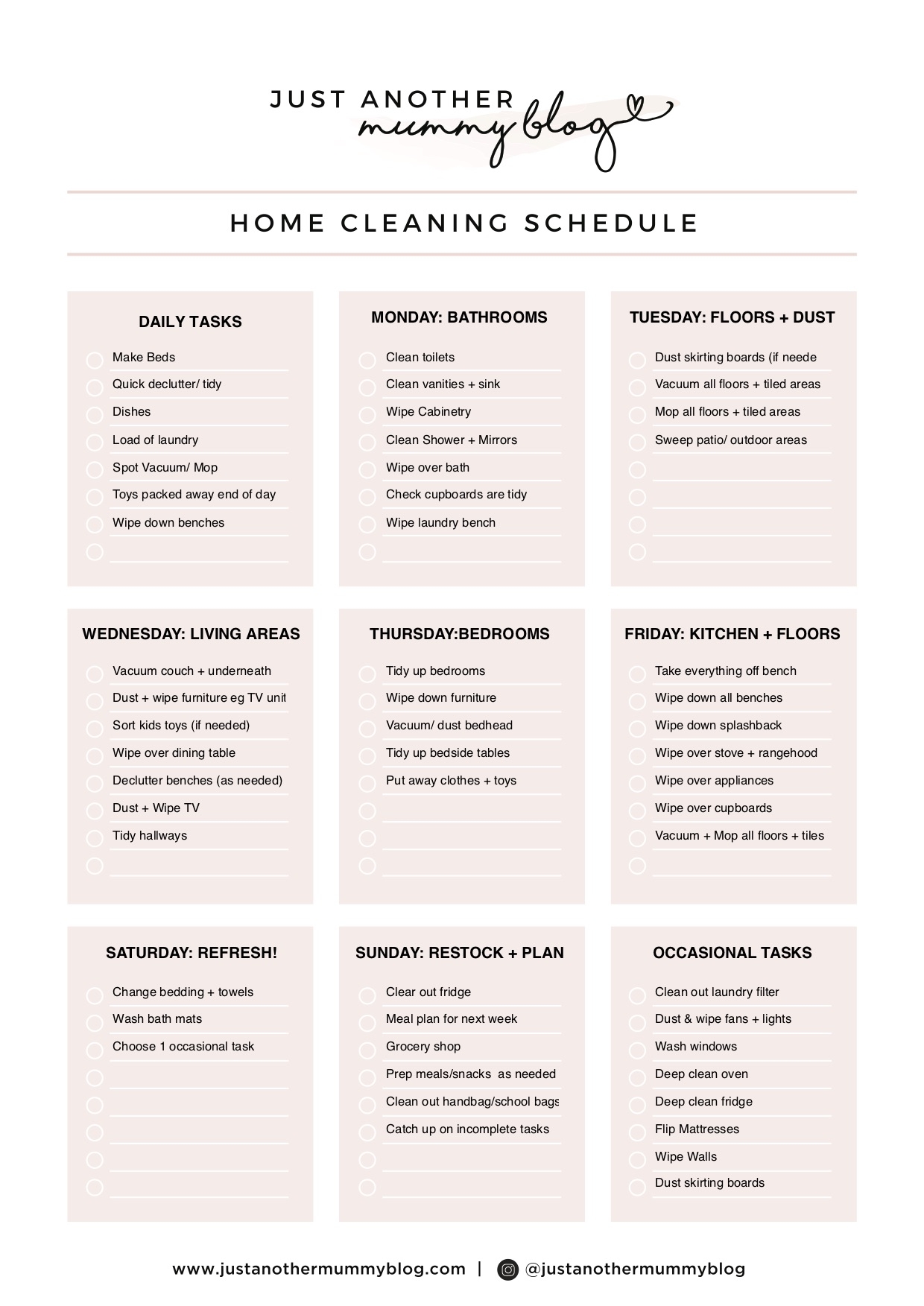 My Cleaning Schedule For The Home Steph Pase Just Another Mummy Blog
