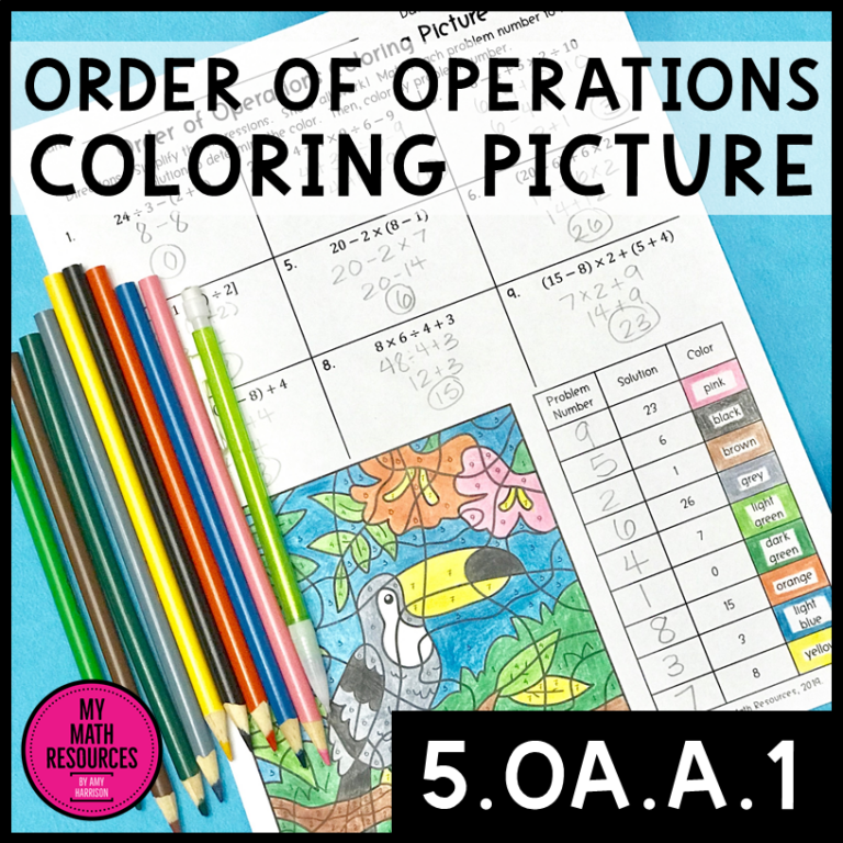 My Math Resources Order Of Operations Toucan Coloring Picture 5 