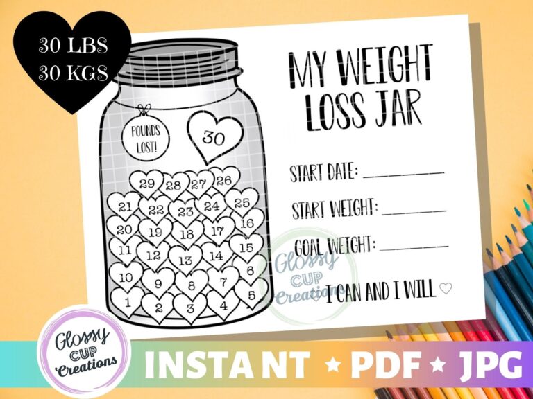 My Weight Loss Jar 30lbs Printable PDF JPG Pounds Lost Jar Resolutions Fitness Tracker Goals Start Weight Coloring Page Etsy