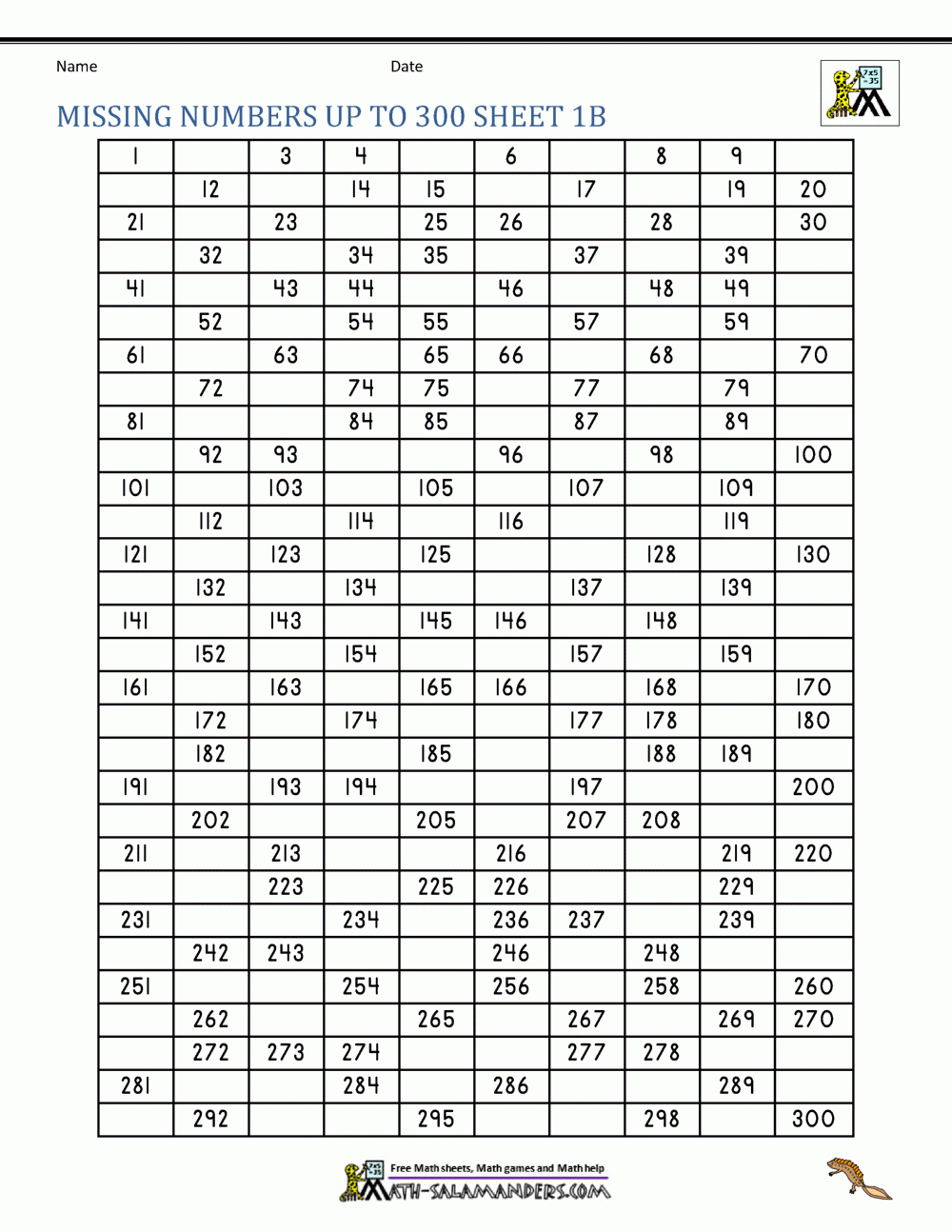 Number Grid Up To 300 Number Grid Up To 300