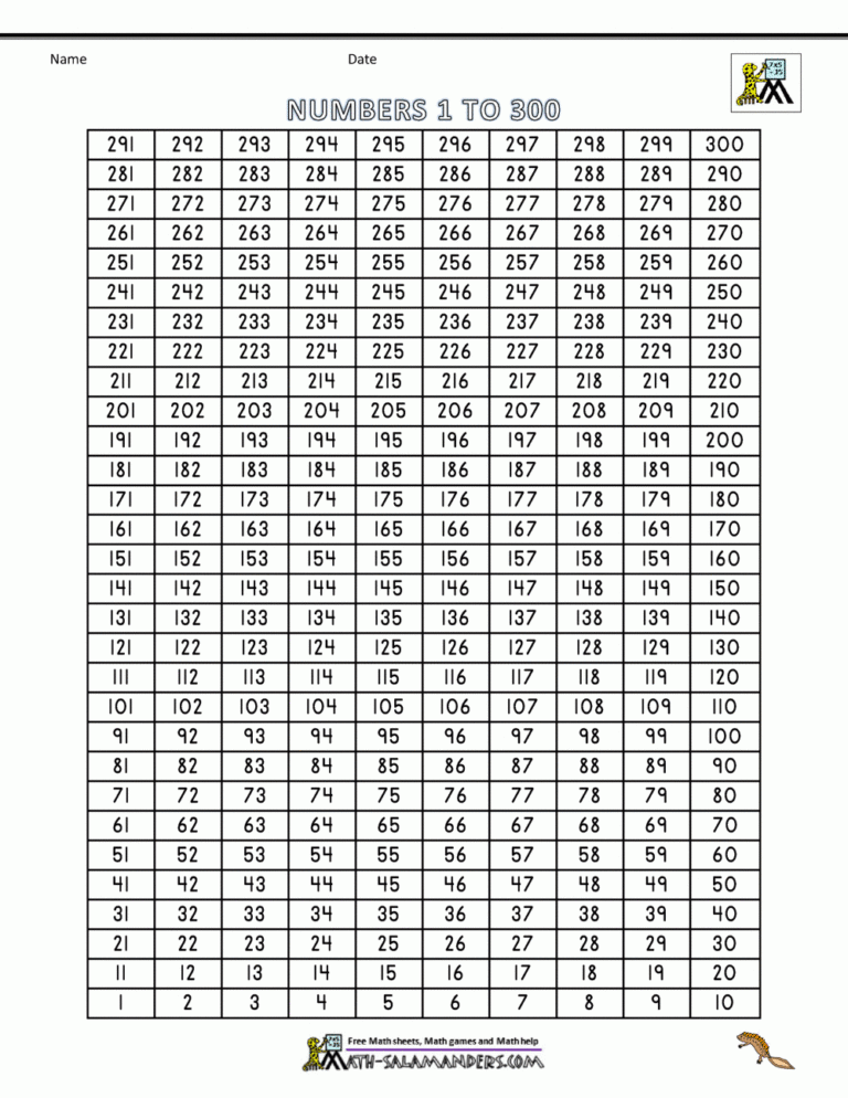Number Grid Up To 300