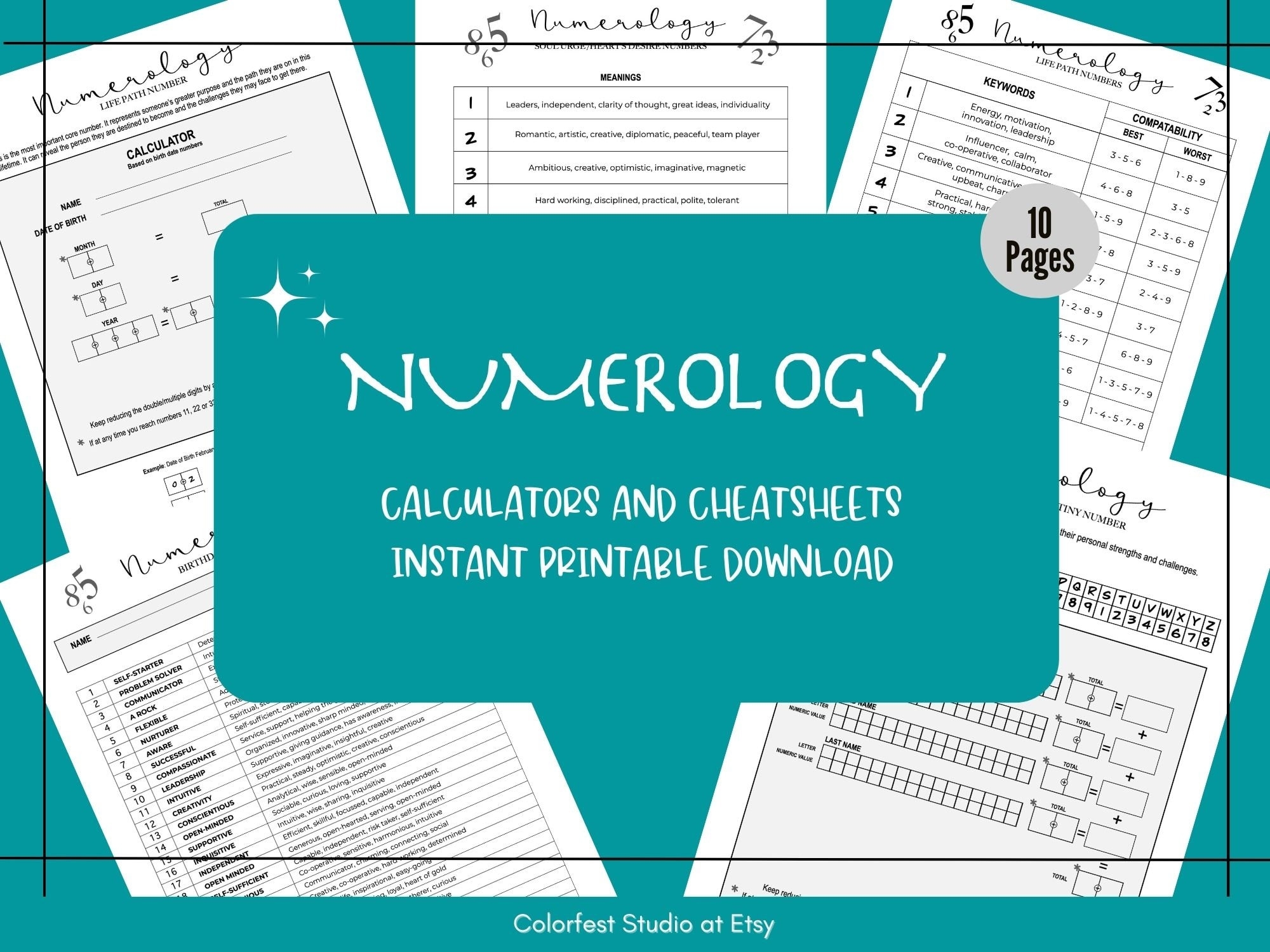 Numerology Charts Printable Pages For Grimoire Book Of Shadows Meanings Cheat Sheets And Calculator Worksheets For The Five Core Numbers Etsy