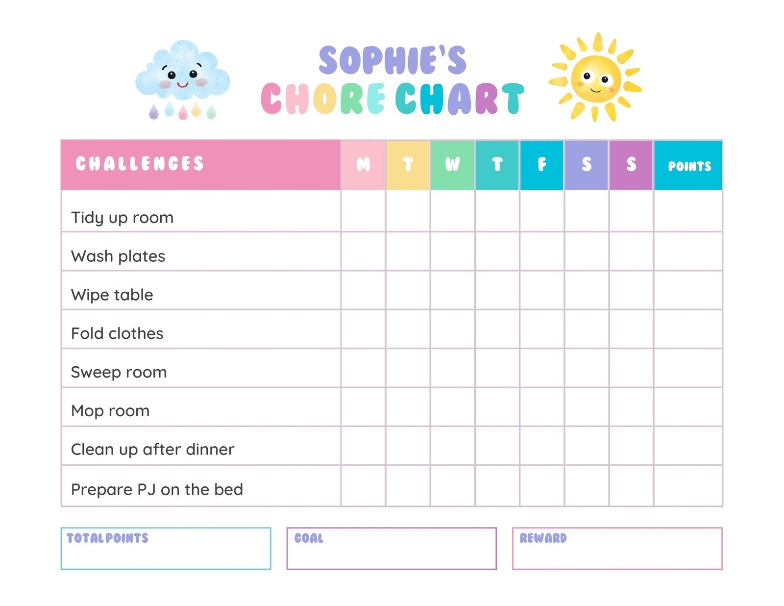 Daily Chore Chart For Kids Printable Daily Chore Chart For Kids Printable
