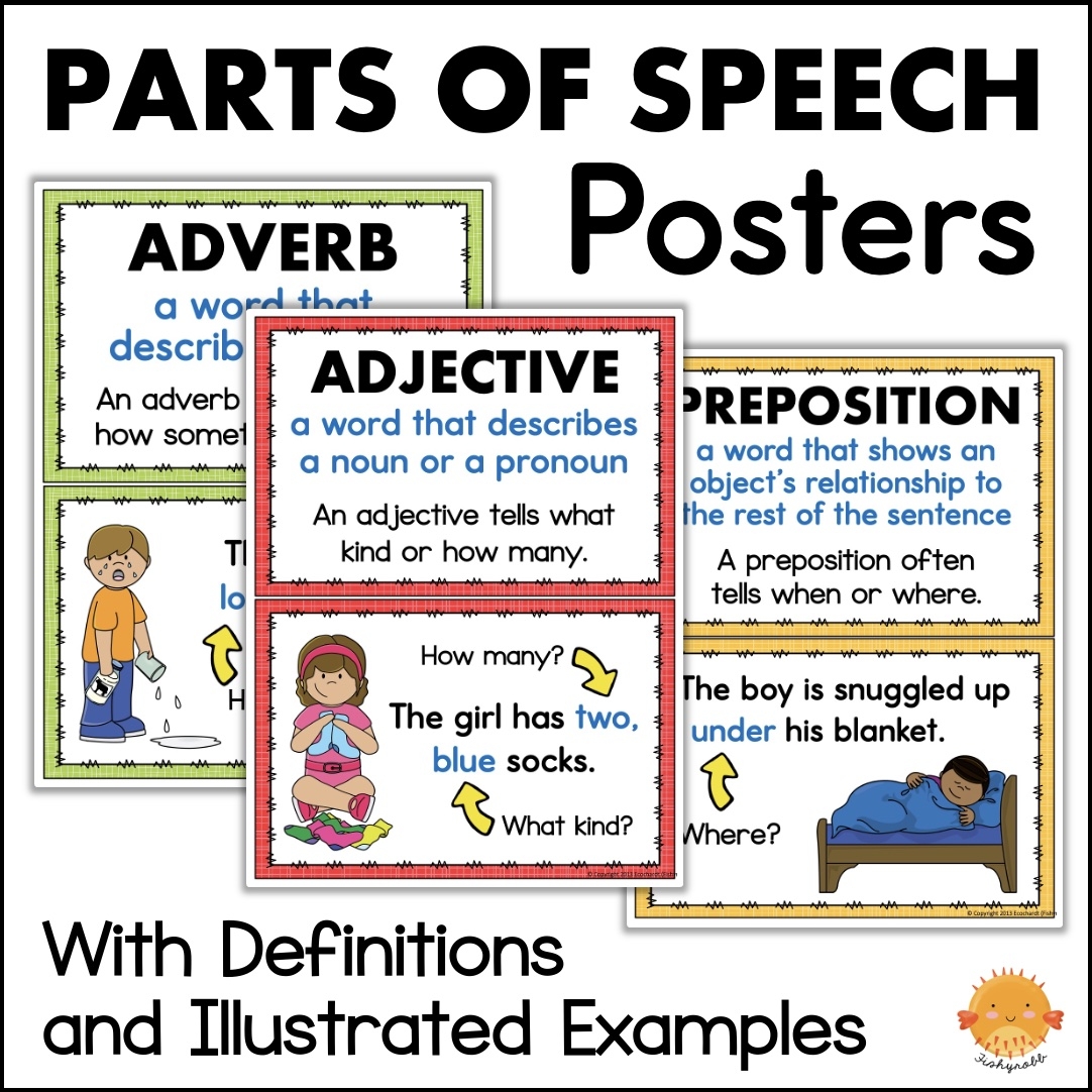 Parts Of Speech Posters Anchor Charts With Definitions Illustrated Examples Made By Teachers