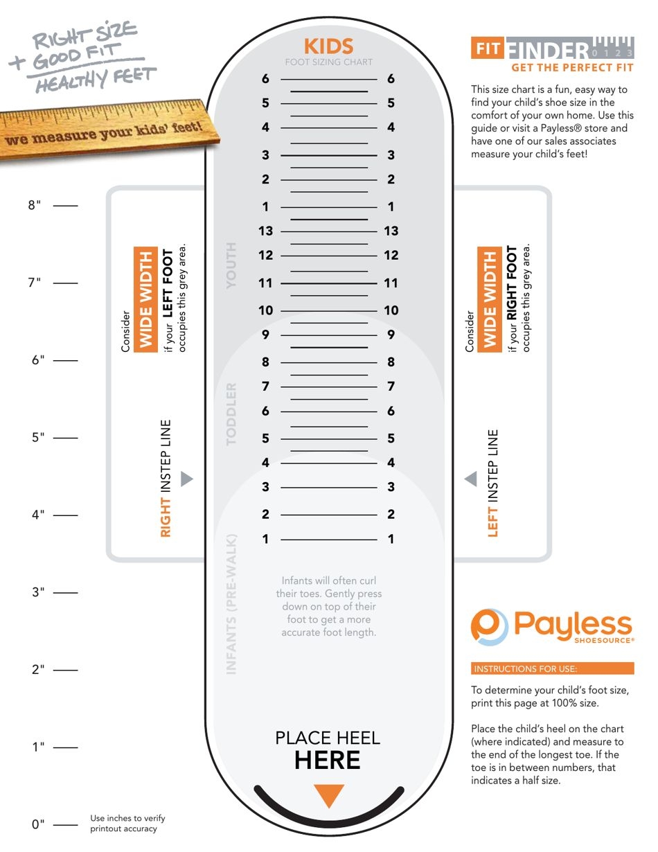 Payless Shoesource Kids Foot Sizing Chart Download Printable PDF