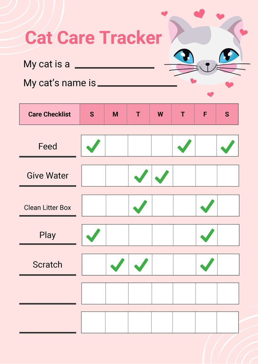 Per Day Chart Cat Feeding Times Cat Care Chart In Illustrator PDF Download