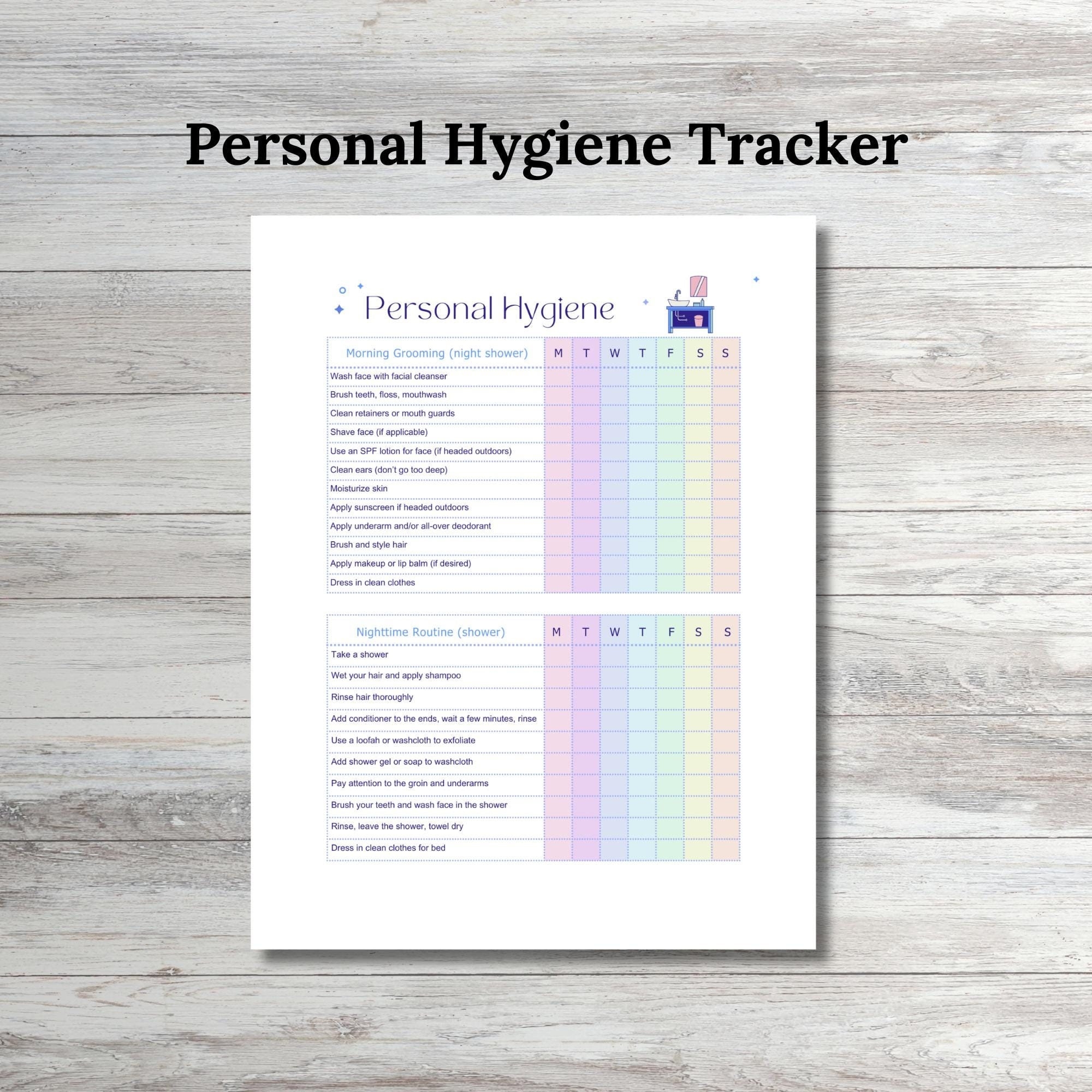 Personal Hygiene Tracker Hygiene Adult Hygiene Student Colorful Hygiene Worksheet Daily Hygiene Hygiene Checklist Hygiene Chart Etsy Hong Kong