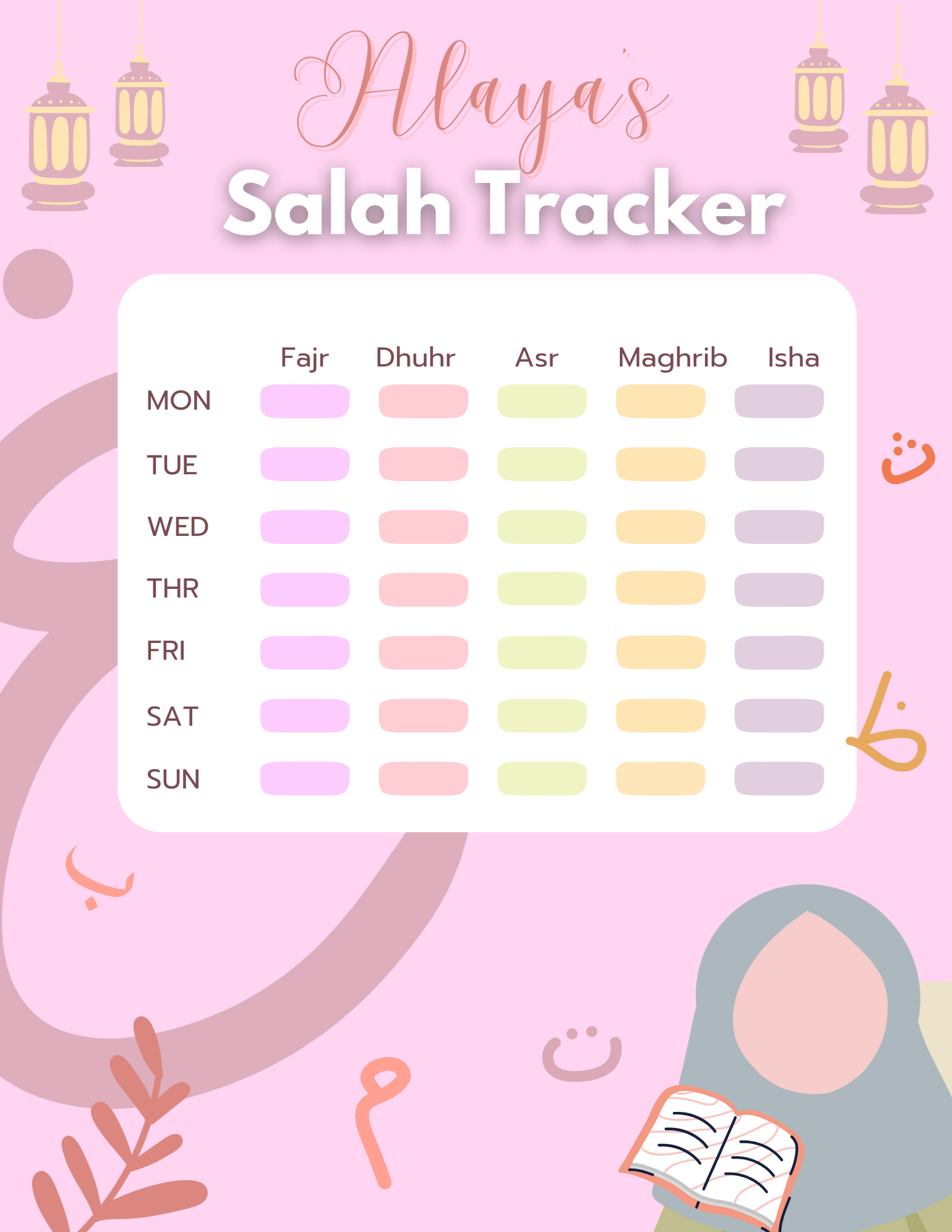 Personalized Salah Tracker For Girls Printable Prayer Tracker For Kids Printable Islamic Kids Salah Tracker Payhip