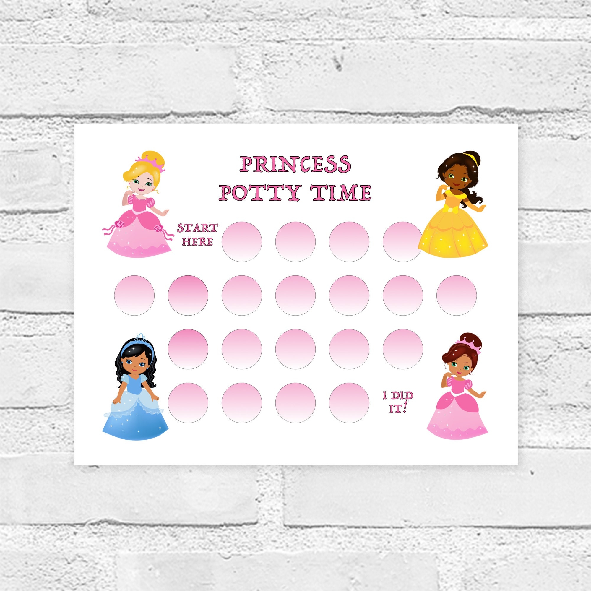 Princess Pink Potty Training Chart Instant Download PDF And JPEG Worksheets Library