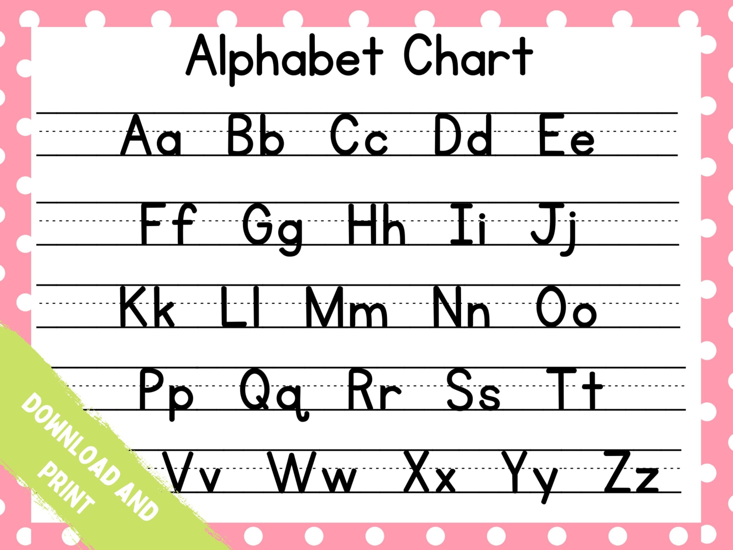Printable ABC Chart Pink Polka Dot Alphabet Chart Handwriting Chart Homeschool Resource Educational Instant Download PDF Print Etsy