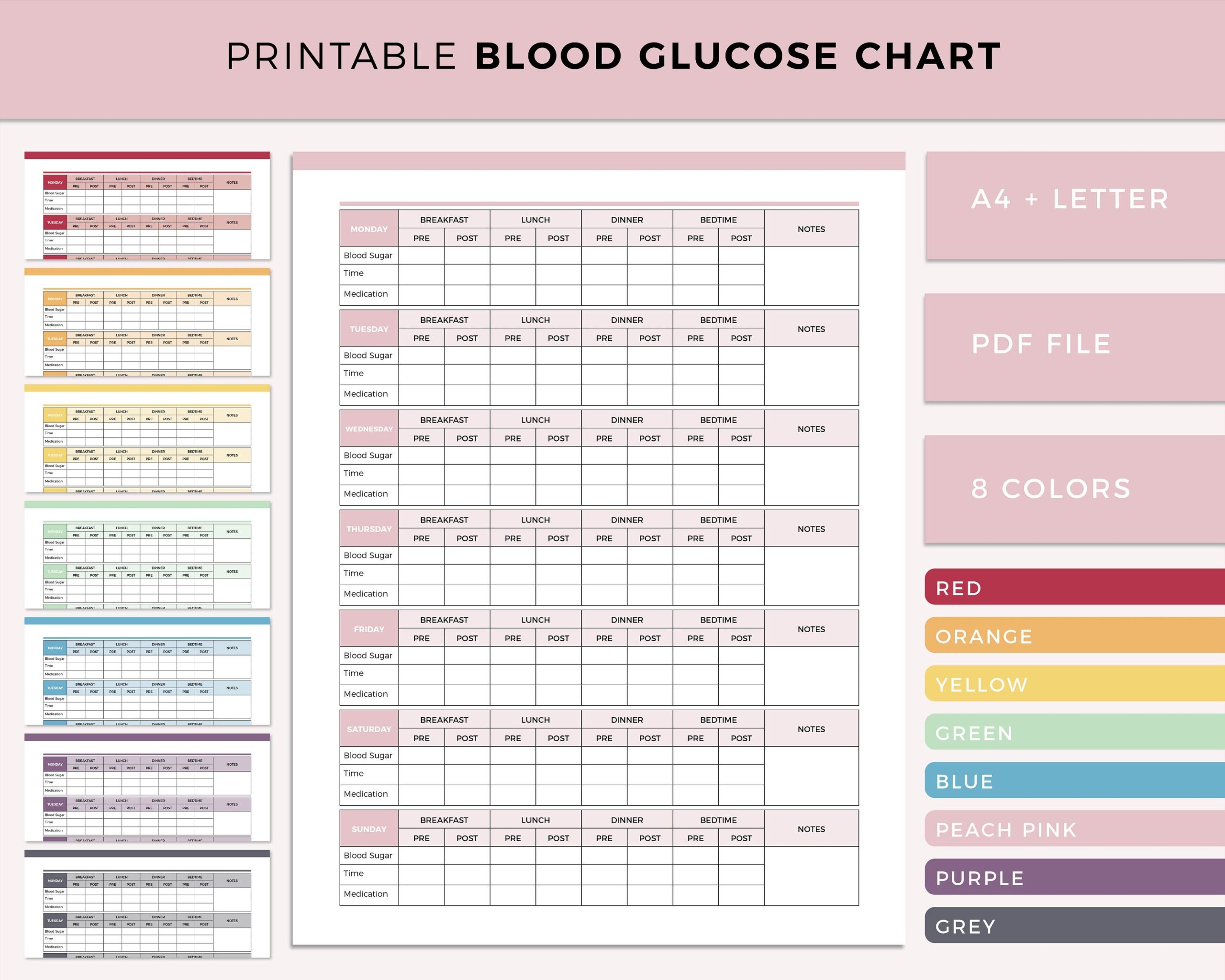 Printable Blood Glucose Chart PDF Blood Sugar Log Blood Sugar Tracker Blood Sugar Journal Gestational Diabetes Tracker Glucose Journal Etsy