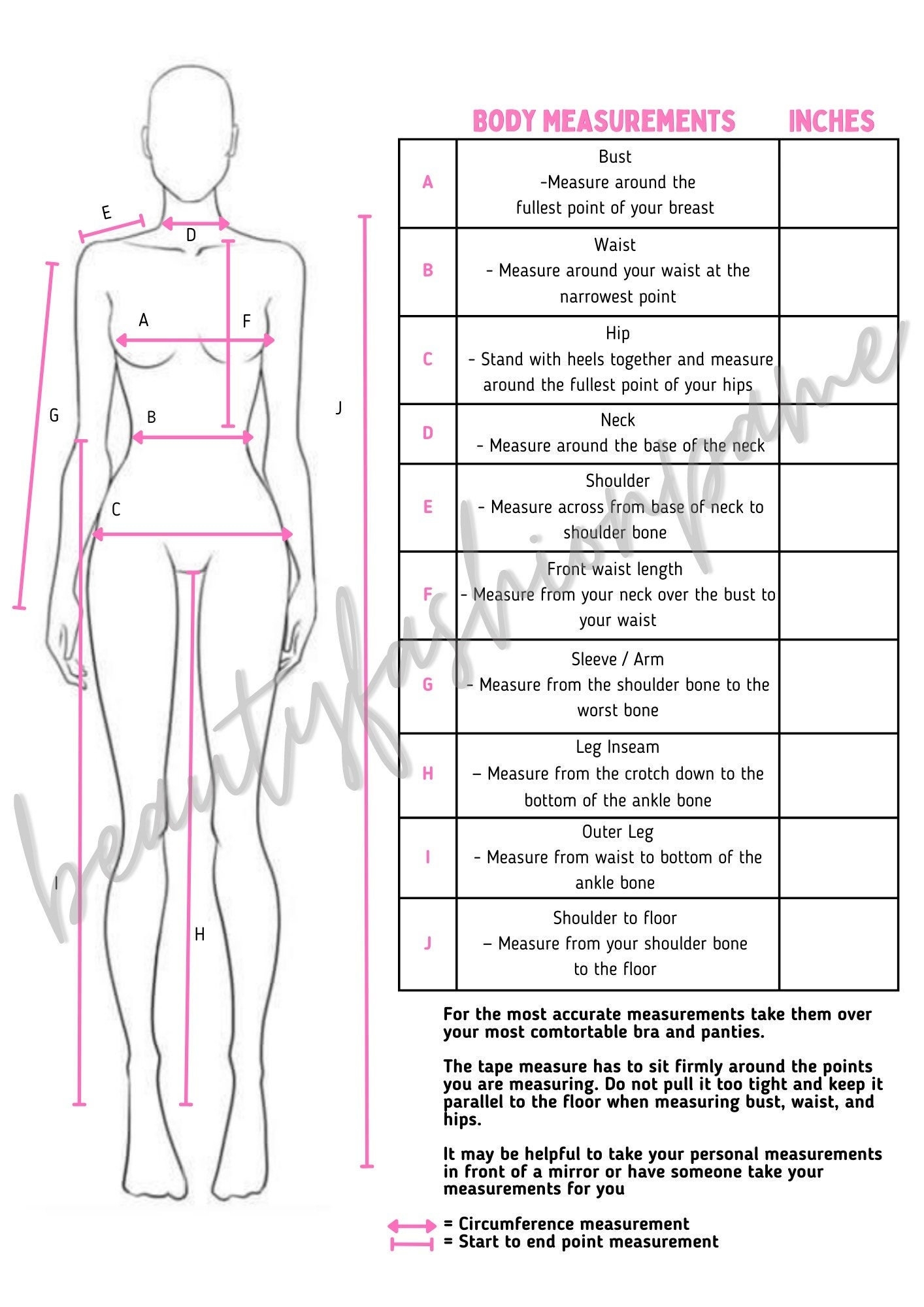 Printable Body Measurement Guide expanded Version Etsy Canada