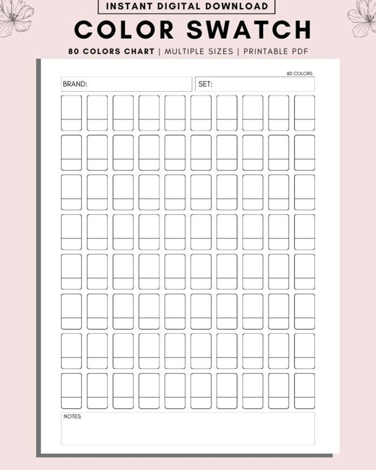 Printable Color Swatch Chart DIY Marker Paint Swatches PDF Etsy