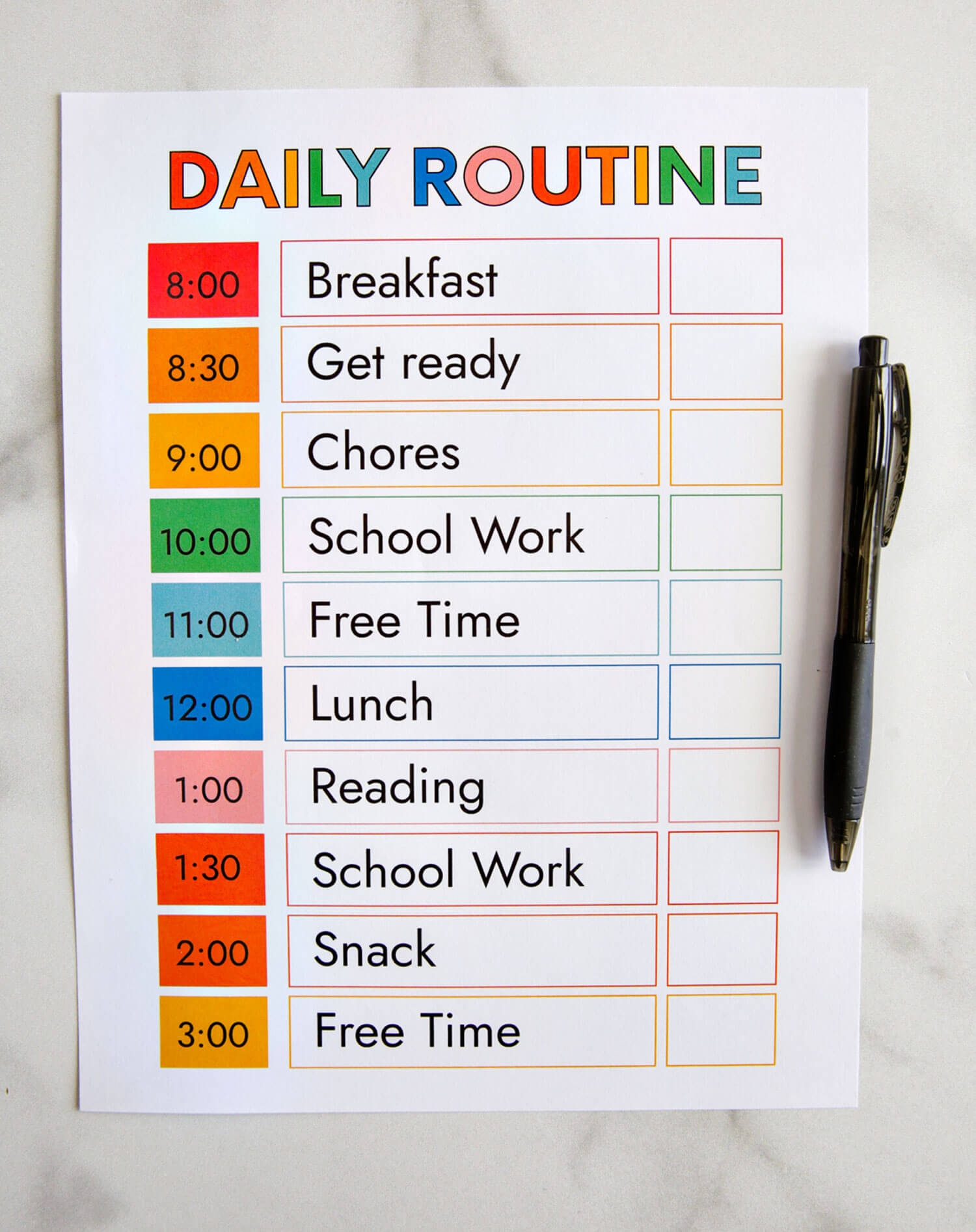 Daily Time Chart Printable Daily Time Chart Printable