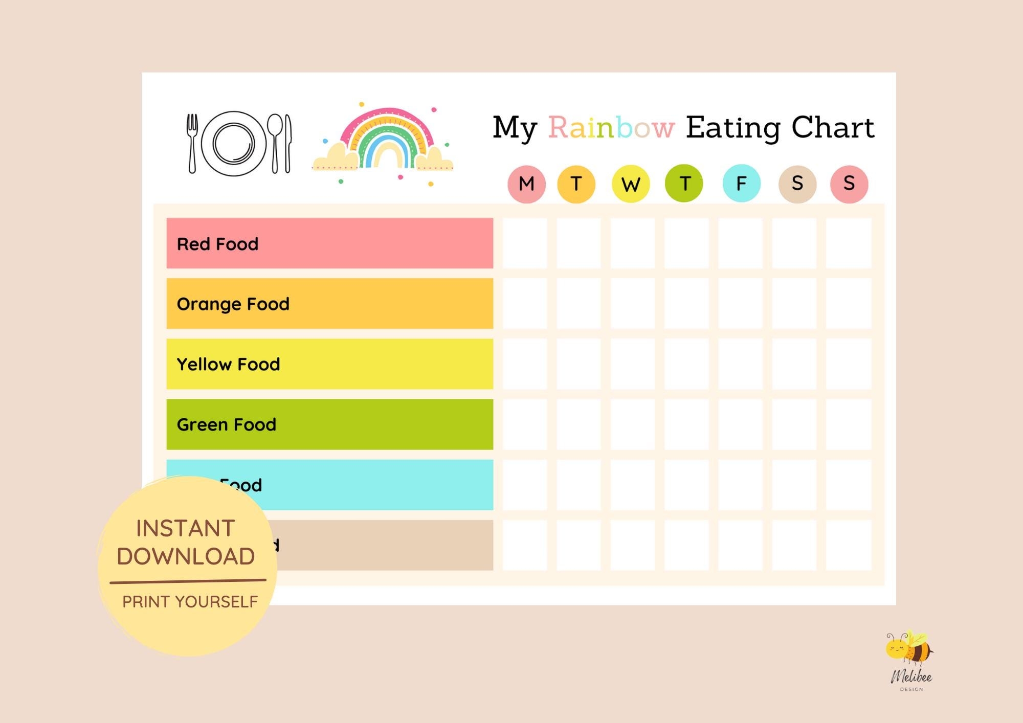 Printable Eat A Rainbow Chart Eat The Rainbow Checklist Healthy Eating Food Tracker Kids Nutrition Healthy Food Chart Etsy
