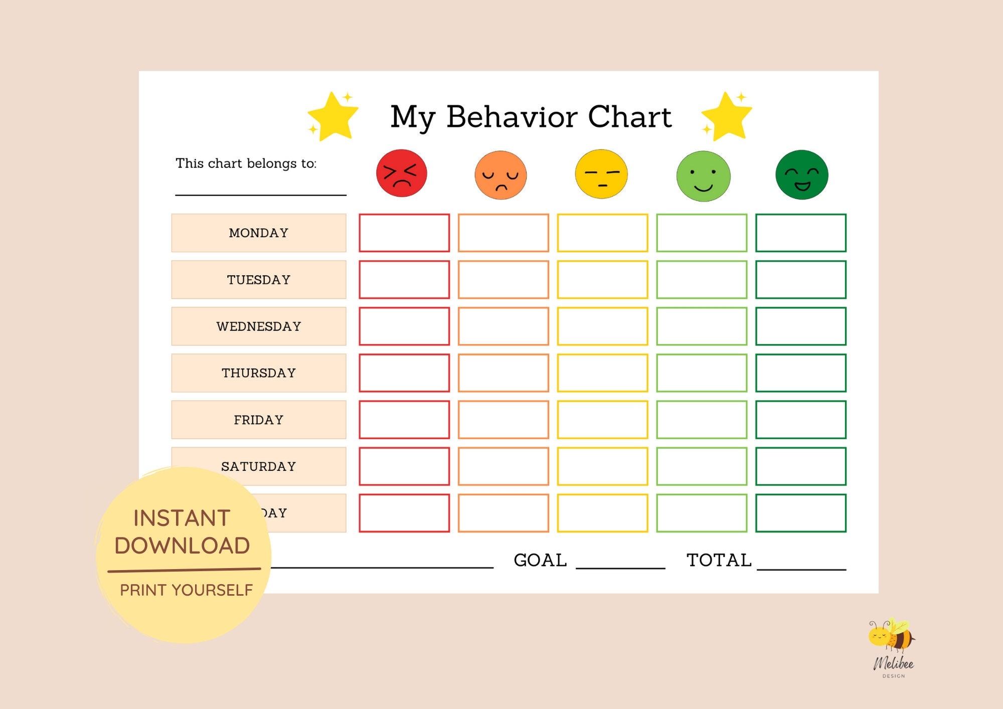 Printable Emotion Scale Behavior Chart Points Reward Chart Colourful Kids Behavior Chart Sticker Chart Behavior Management Etsy