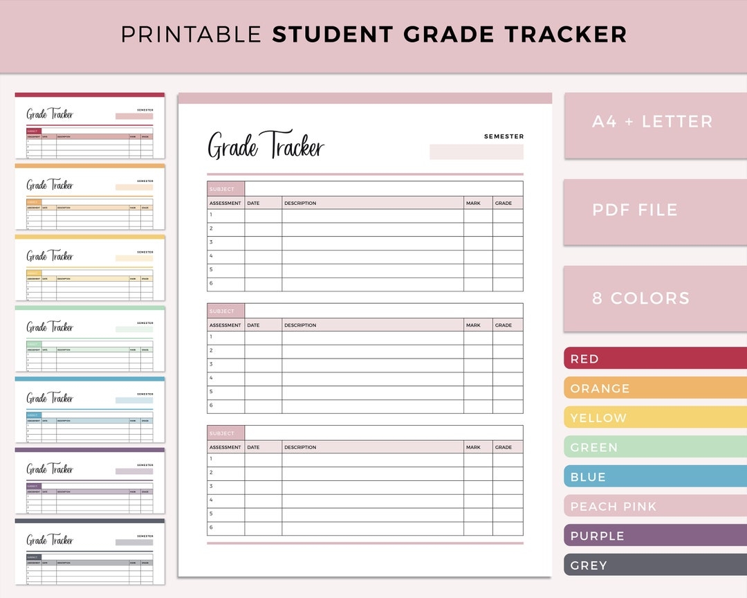 Printable Grade Tracker Homeschool Gradebook Student Grading Sheet And Organizer Track Your College And University Grades In Your Planner Etsy Israel