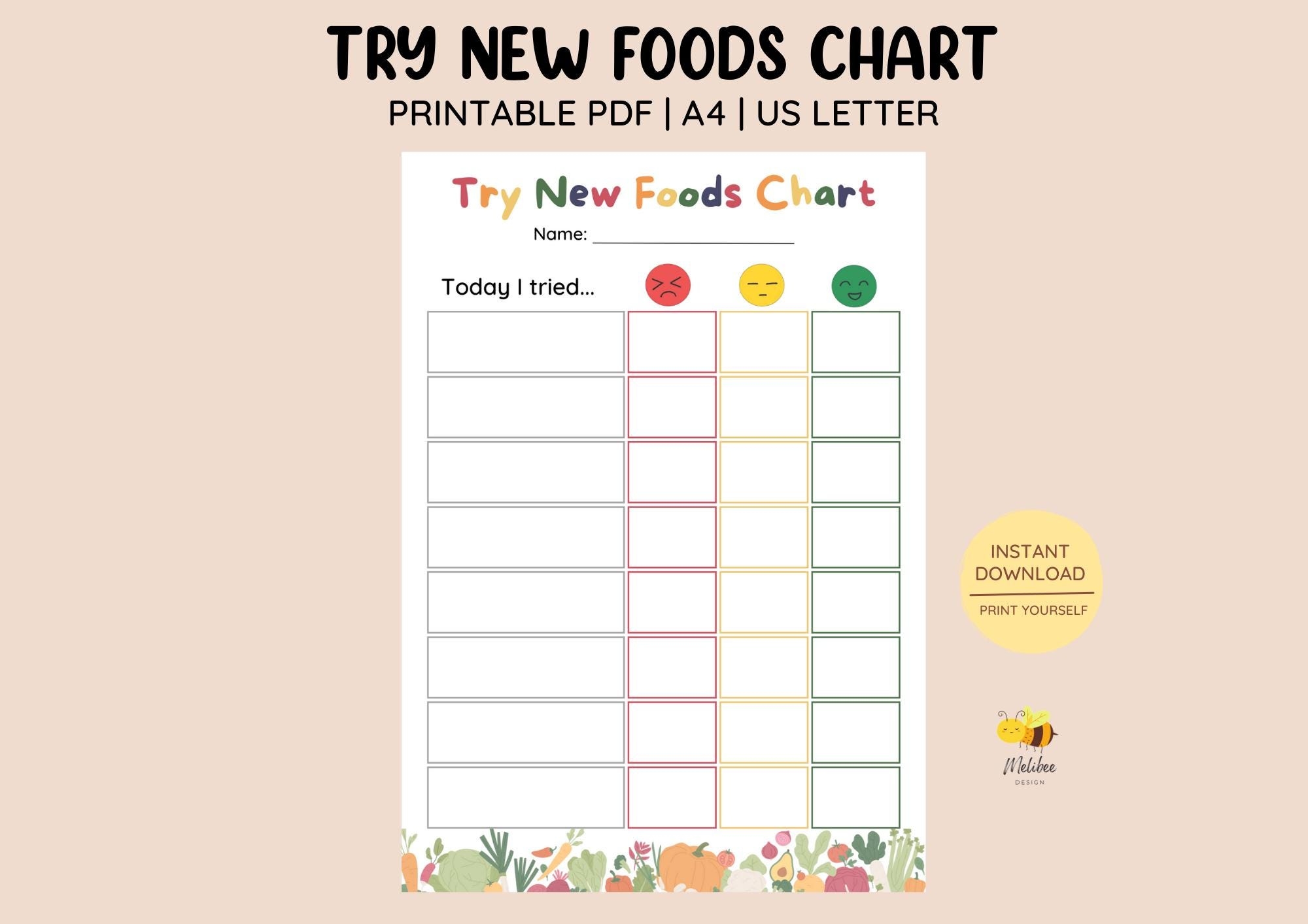 Printable Kids Food Reward Chart Etsy