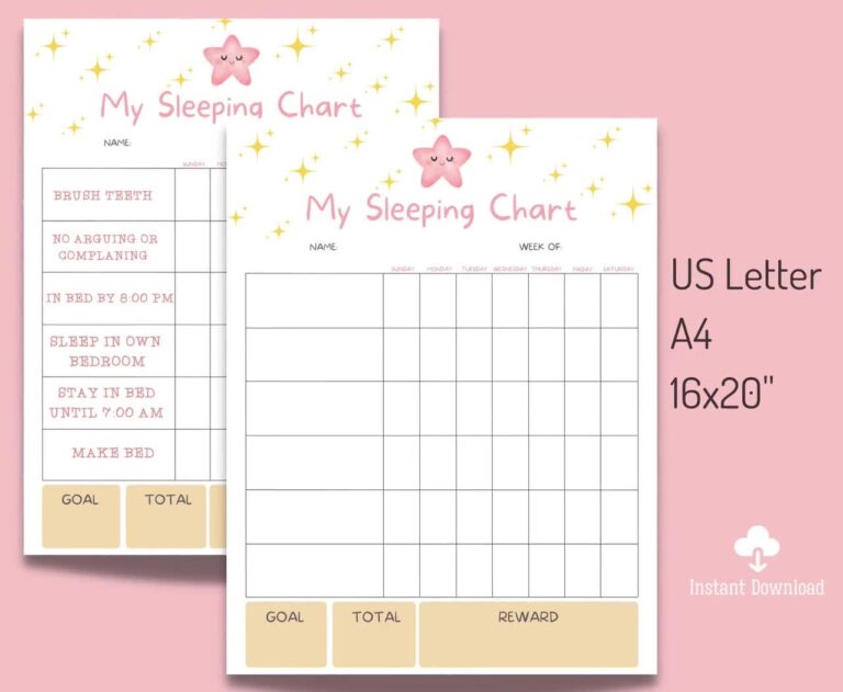 Printable Kids Sleeping Chart Bedtime Routine Tracker digital Download Etsy