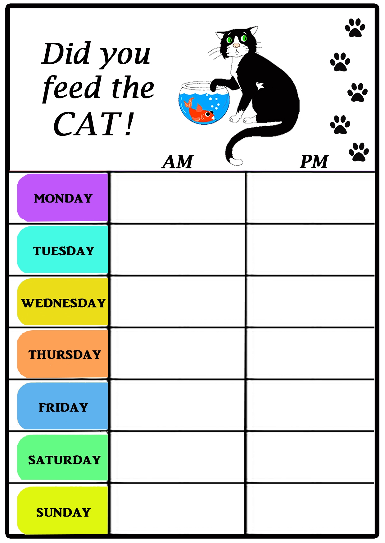 Printable Kitten Weight Chart CAT FRIDGE DRY WIPE FEEDING CHART Size X Inches Car Pets Ltd