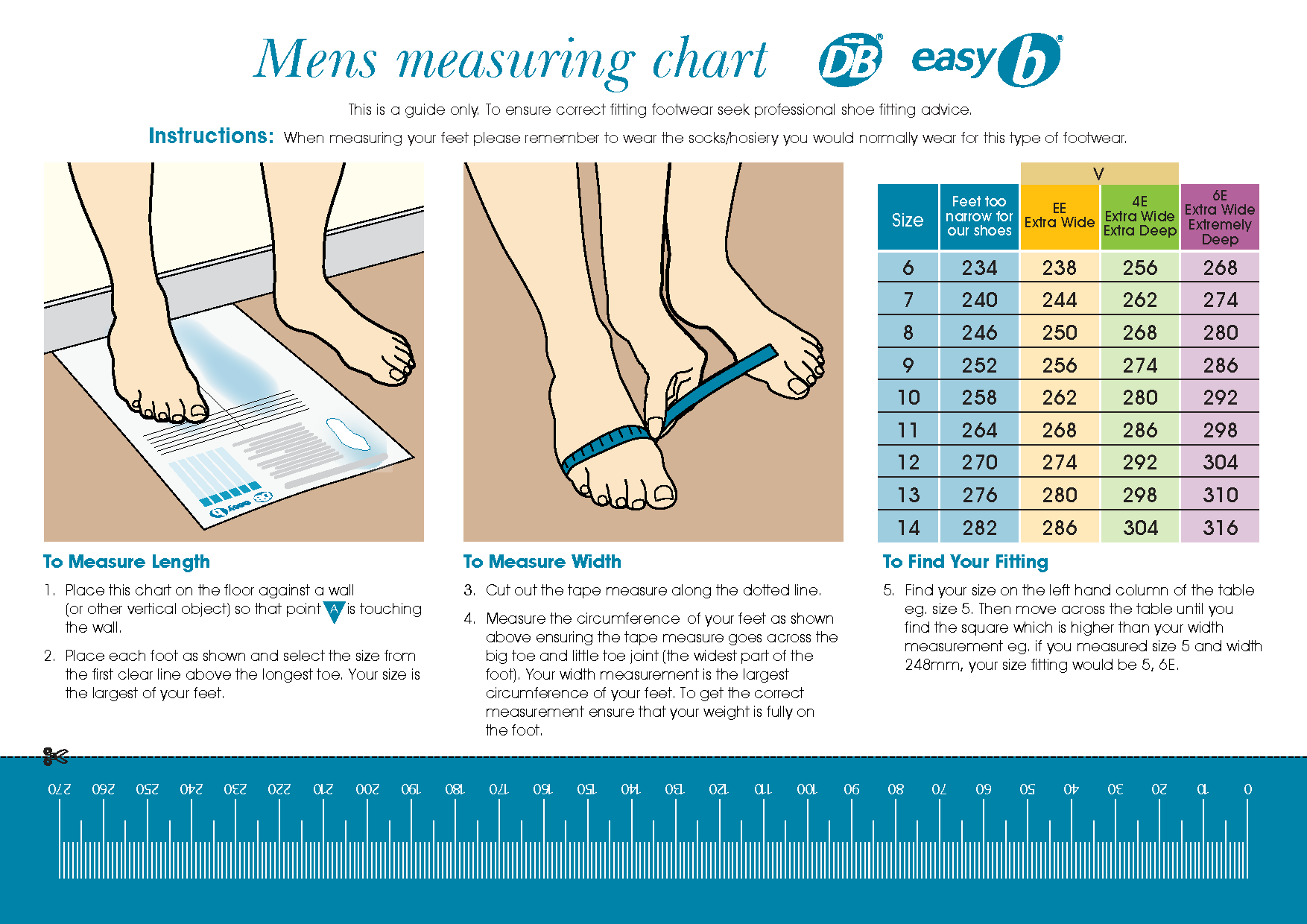 Printable Shoe Size Chart Mens Width