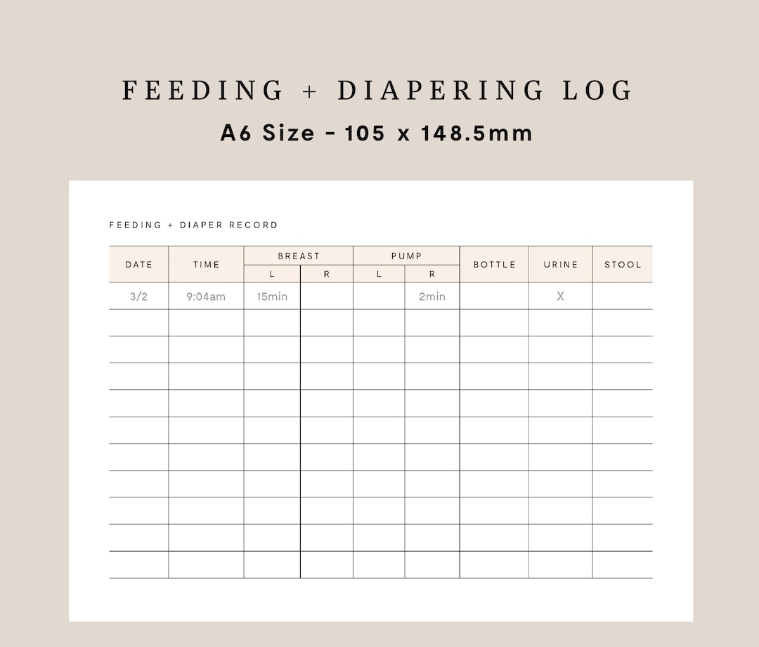 Printable Newborn Feeding And Diaper Log Newborn Feeding Diaper Log Digital Download A6 Diaper Feeding Log