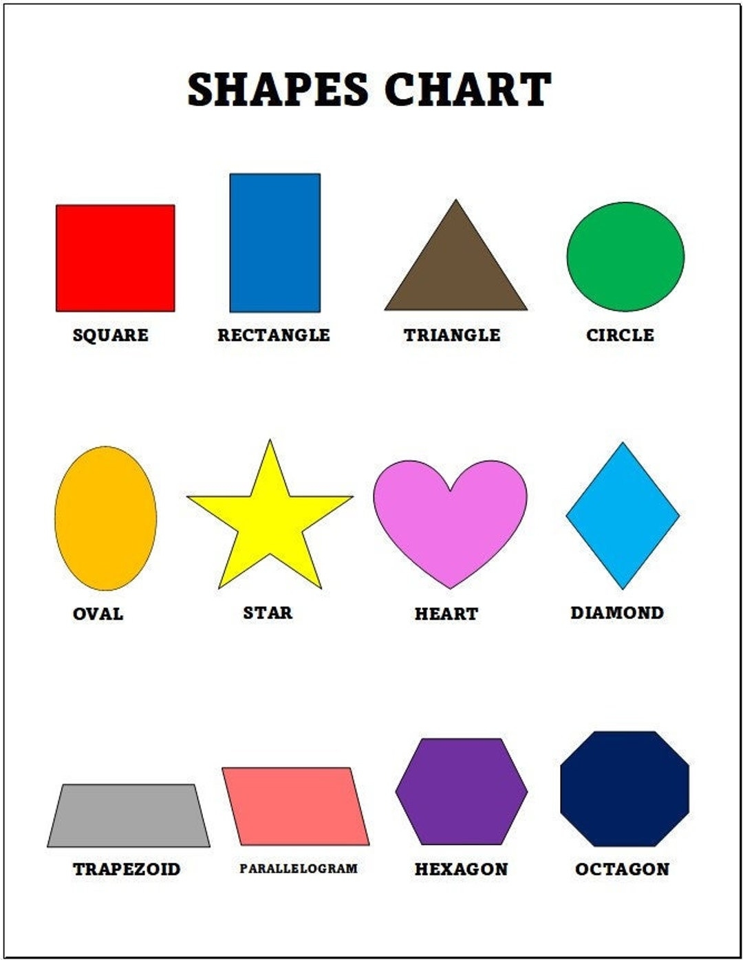 Printable Shapes Chart Home School Learning PDF File Etsy Norway