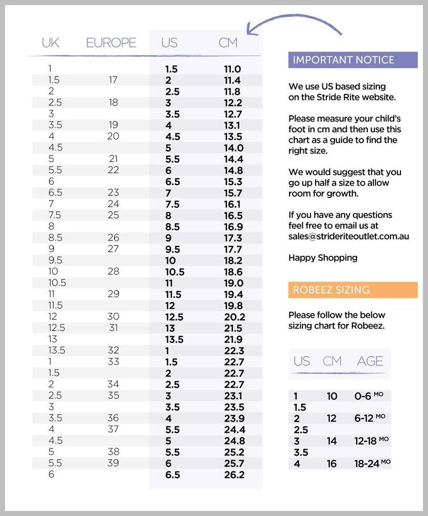 Printable Shoe Stride Rite Shoe Size Chart Stride Rite Printable Size Guide