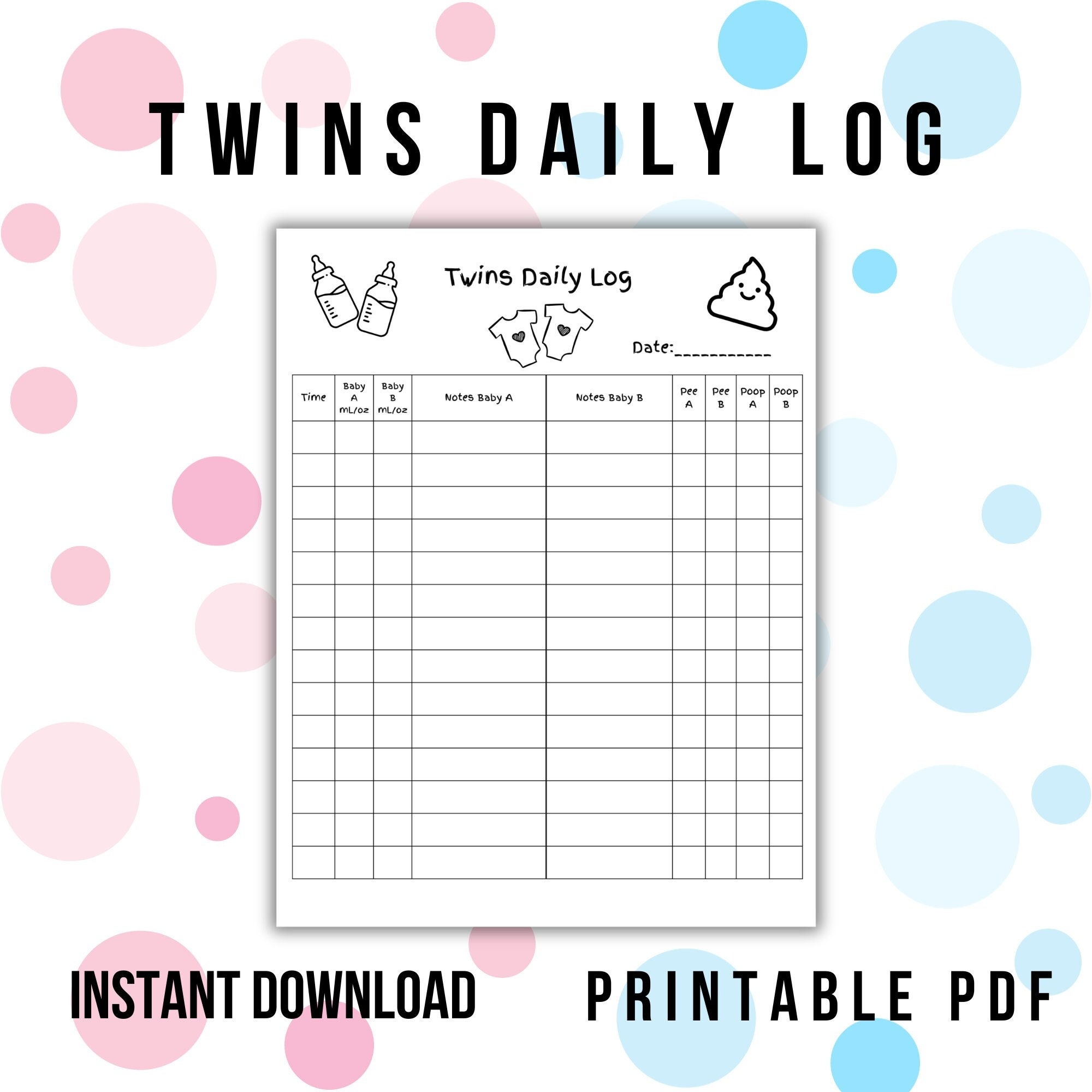 Printable Twins Daily Log Twin Feeding Log Twin Parents Grandparents Nurses Caregivers Nanny Instant Download Twin Baby Log Etsy