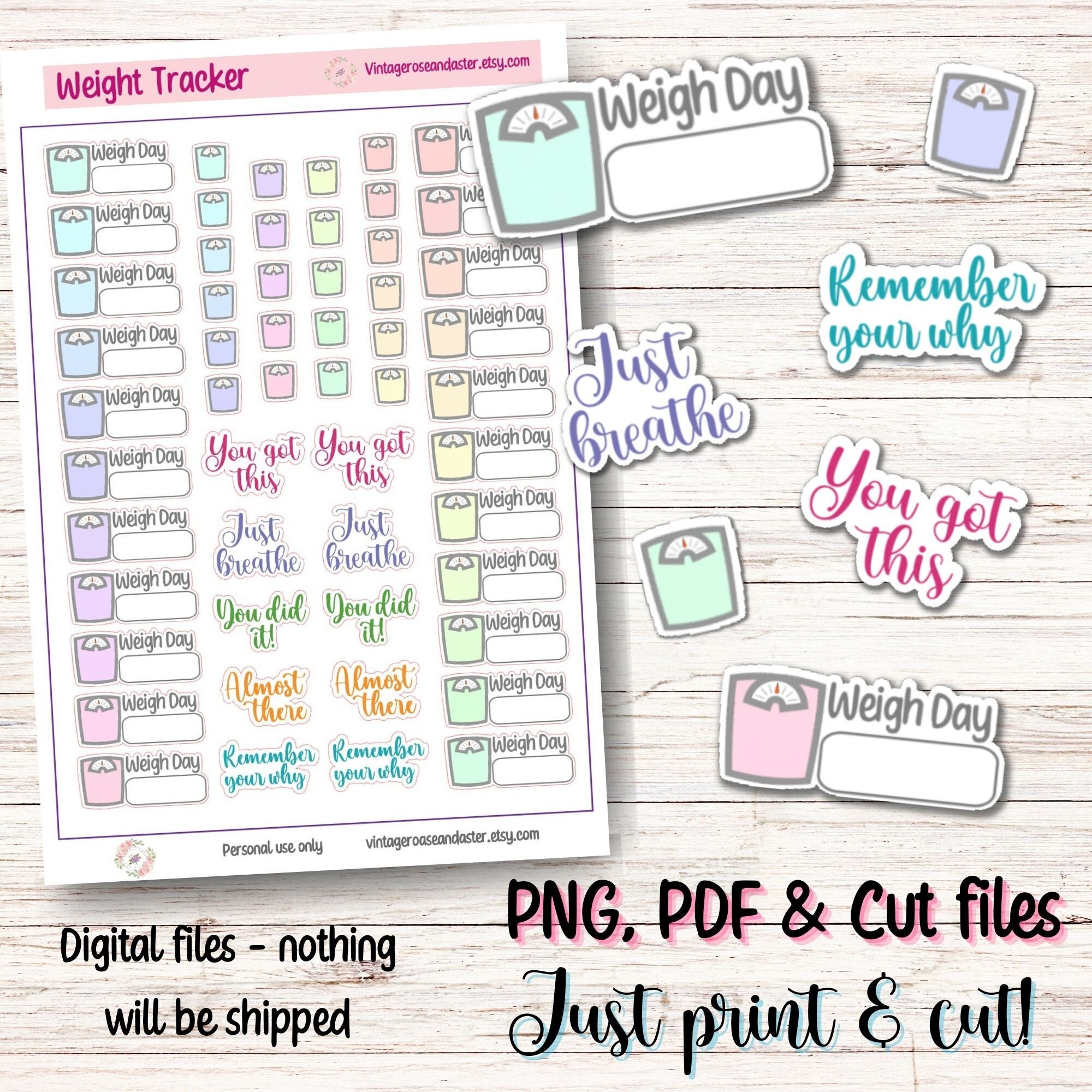 Printable Weight Loss Planner Stickers Functional Weight Loss Journal Stickers Printable Weight Loss Tracker Stickers Wellness Journal Etsy
