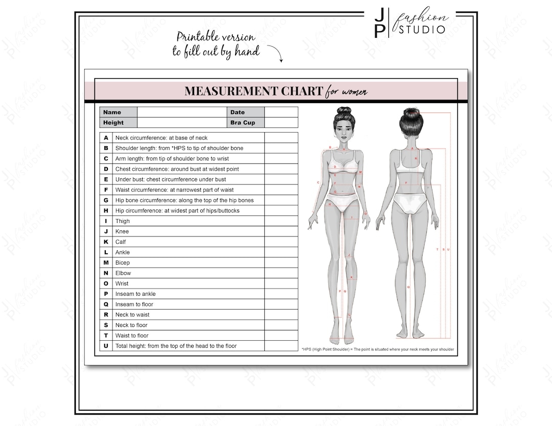 PRINTABLE Women s Body Measurement Sheet Fashion Designer Template Sewing Measurement Sheet PDF JPG Etsy