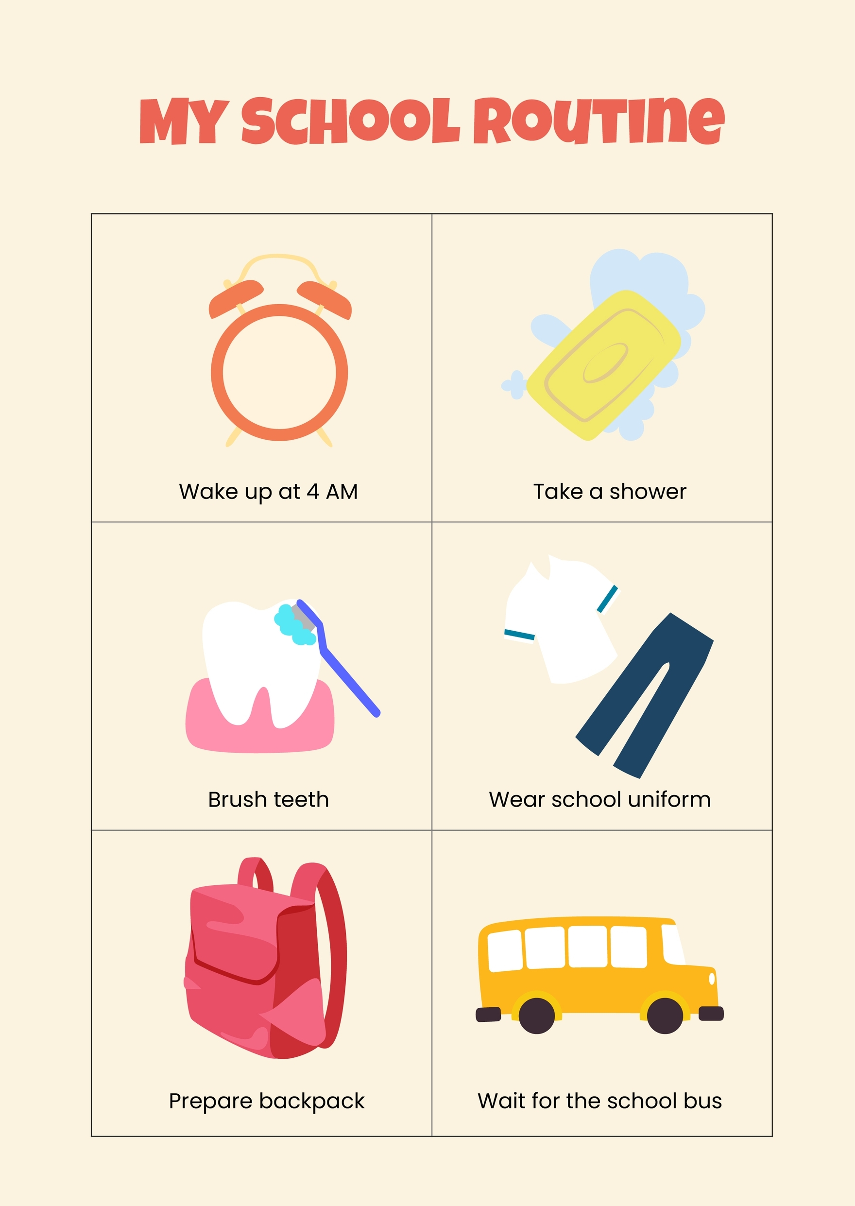 Ready For School Routine Chart For Kids In Illustrator PDF Download Template