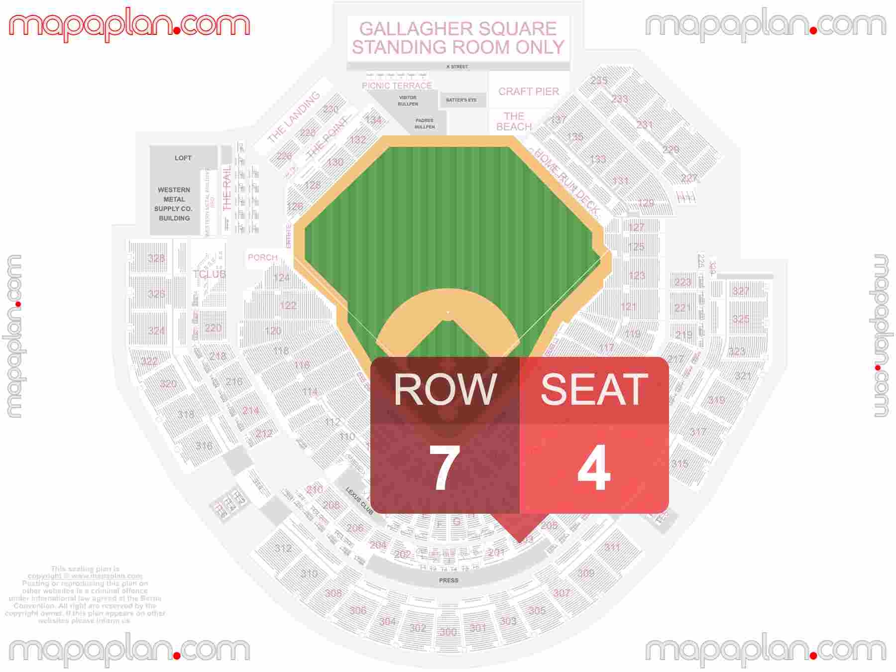 San Diego Petco Park Detailed Interactive Seating Chart With Seat Row Numbers MapaPlan