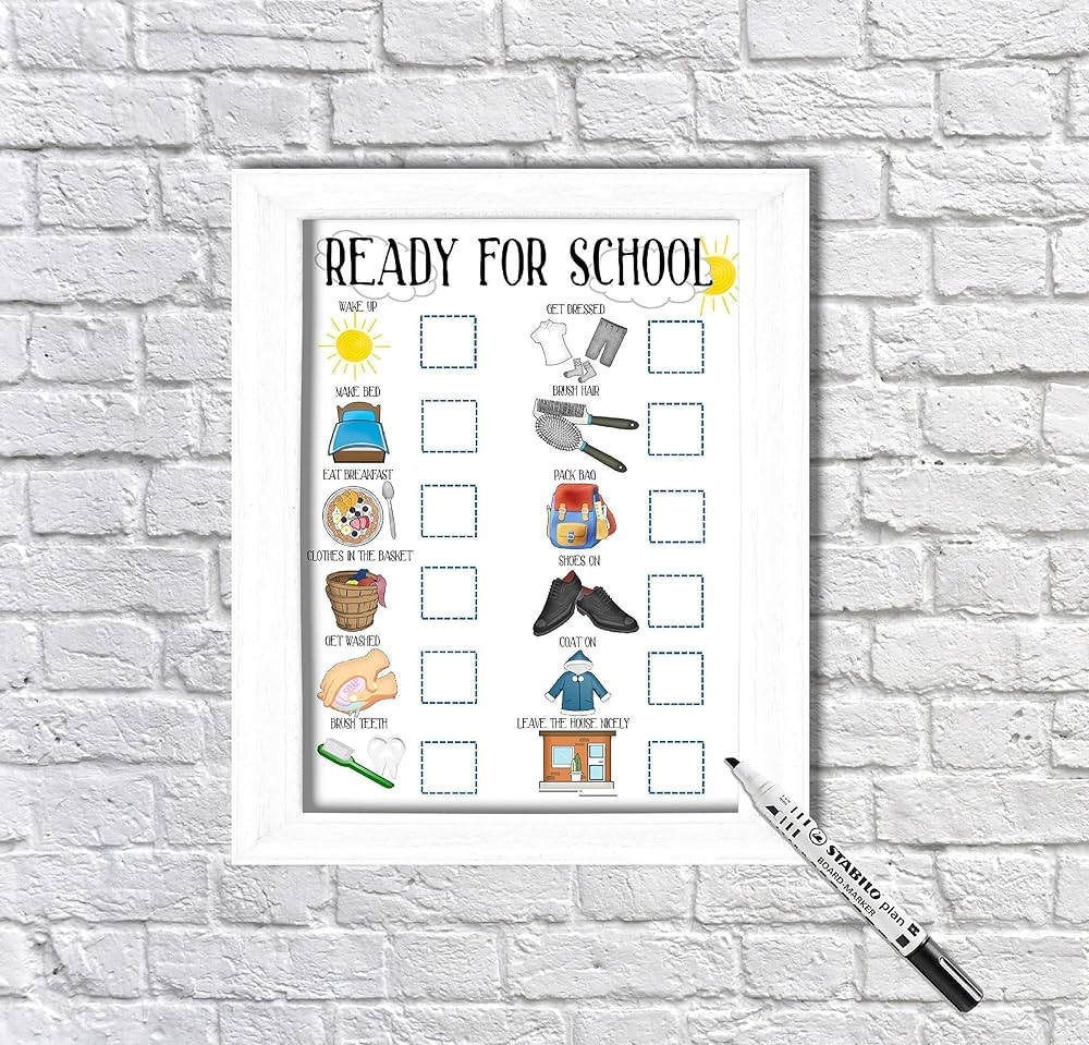 School Routine Checklist Dry Wipe Board Morning Routine Getting Ready For School Autism ADHD Dyslexia Visual Aids Morning Routine Chart Amazon co uk Home Kitchen