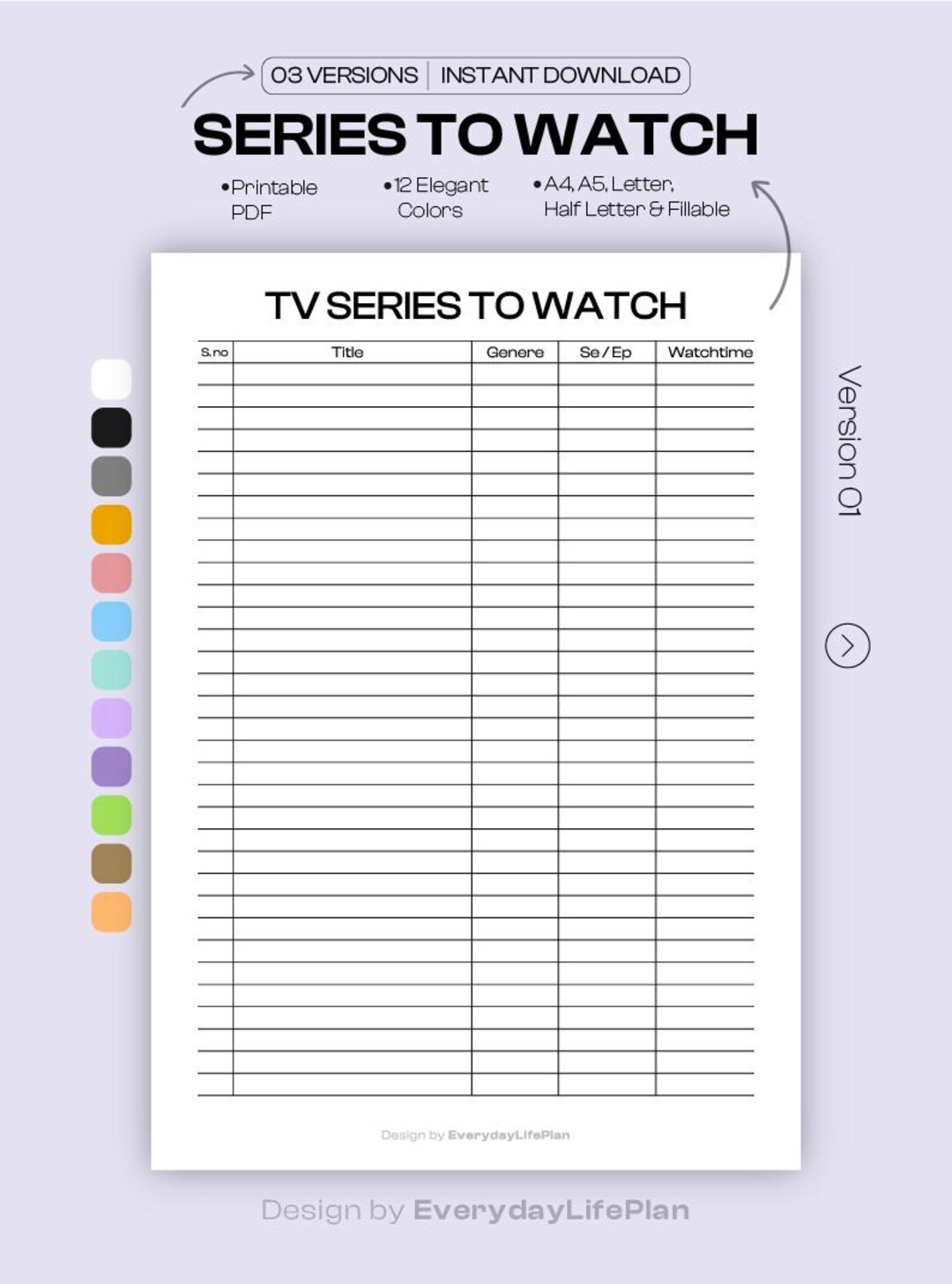 Series To Watch Printable PDF TV Show Tracker Planner Page Fillable Watchlist Sheet A4 A5 Letter Half Letter Download Etsy