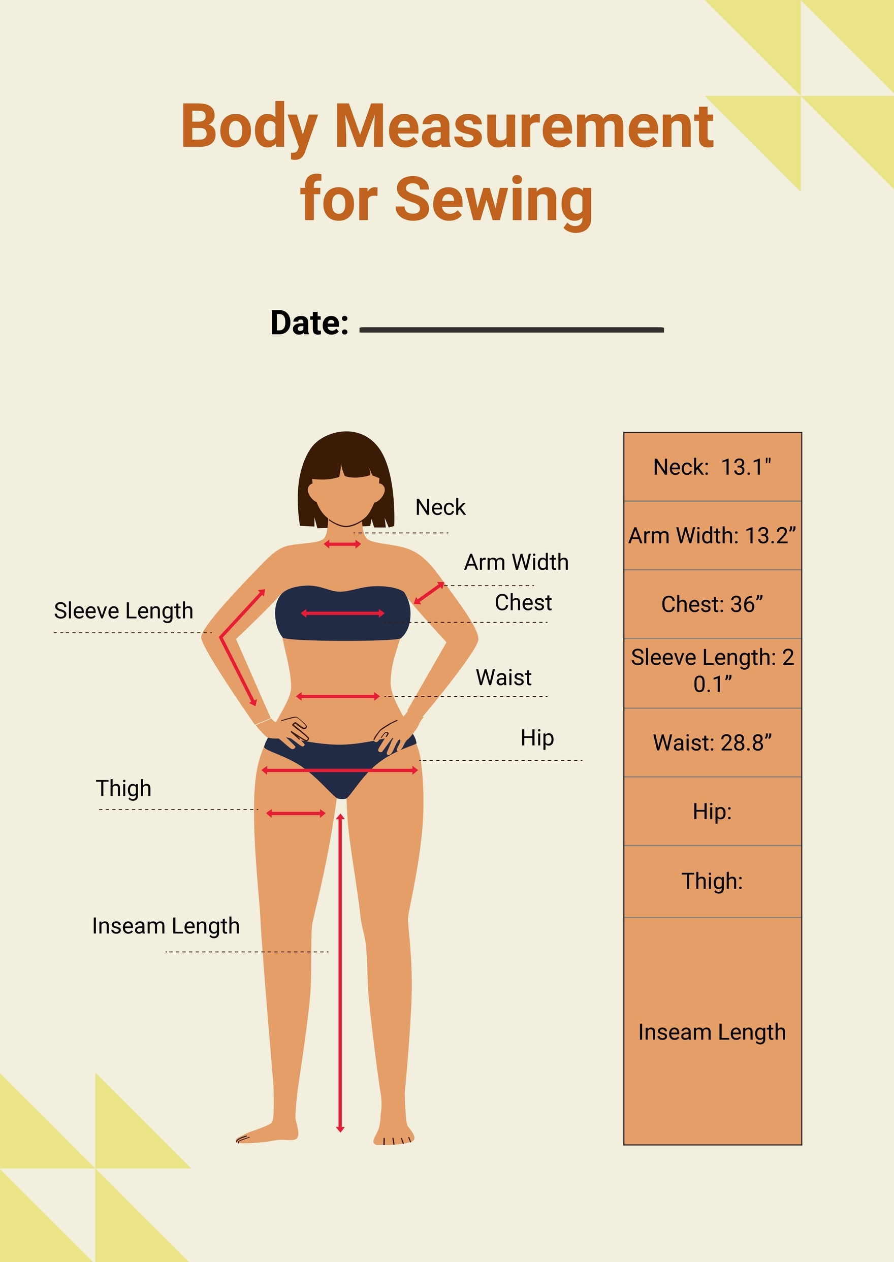 Simple Body Measurement Chart In Illustrator PDF Download Template