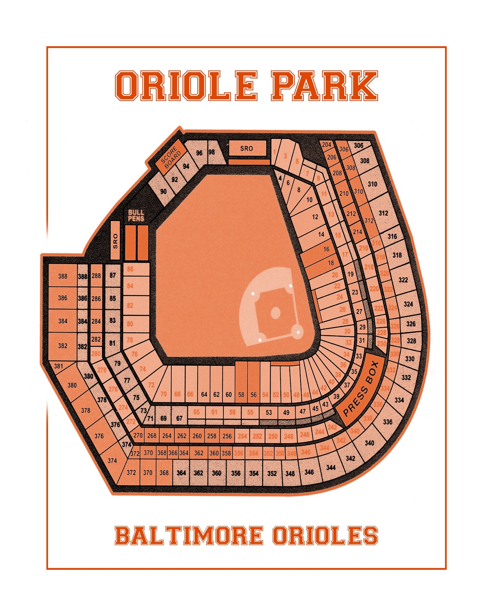 Vintage Baltimore Orioles Park Seating Chart Print Baseball Art Etsy