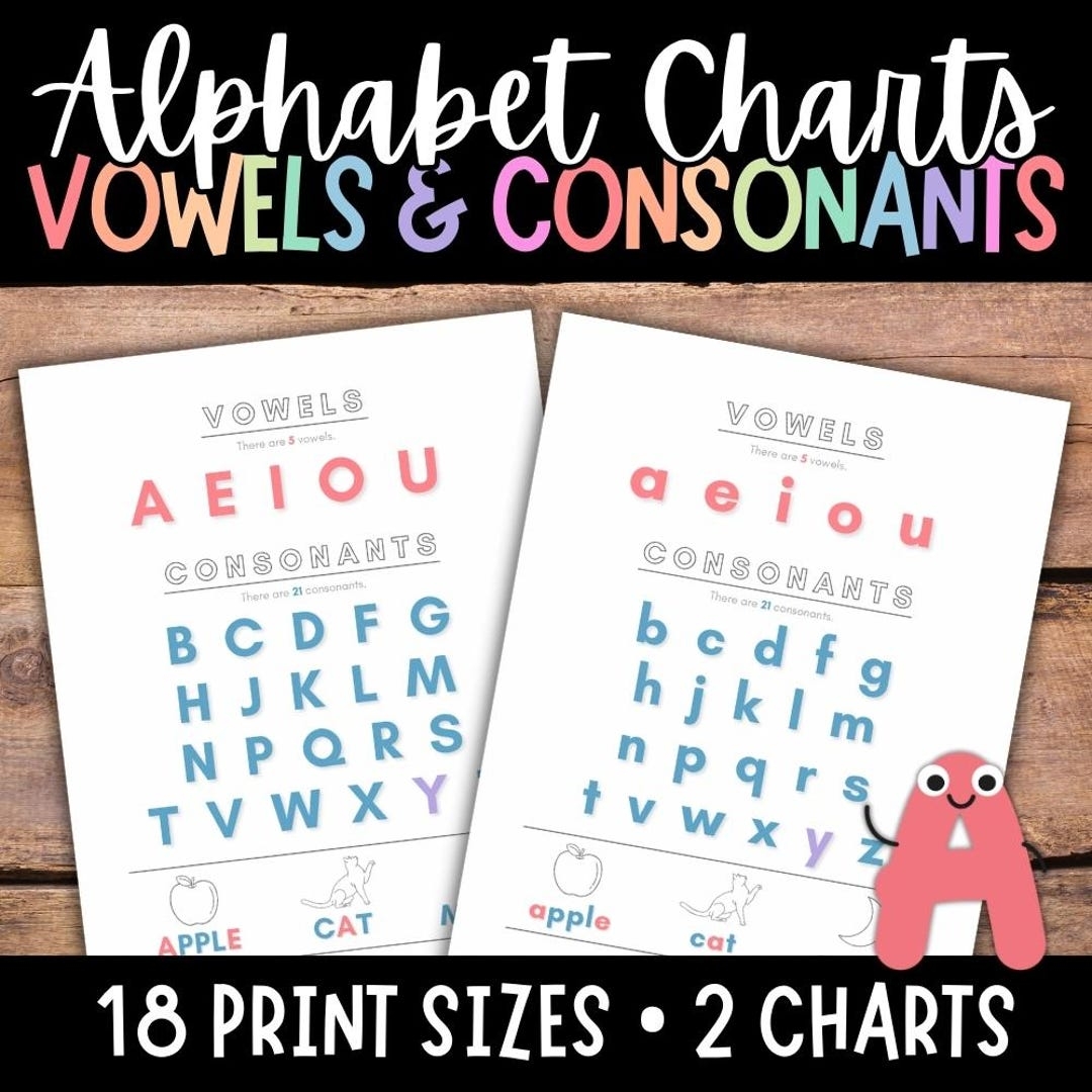 Vowels Poster Vowel Chart Consonant Chart Consonant Poster Alphabet Poster Abcs Poster Preschool Kindergarten First Grade Etsy